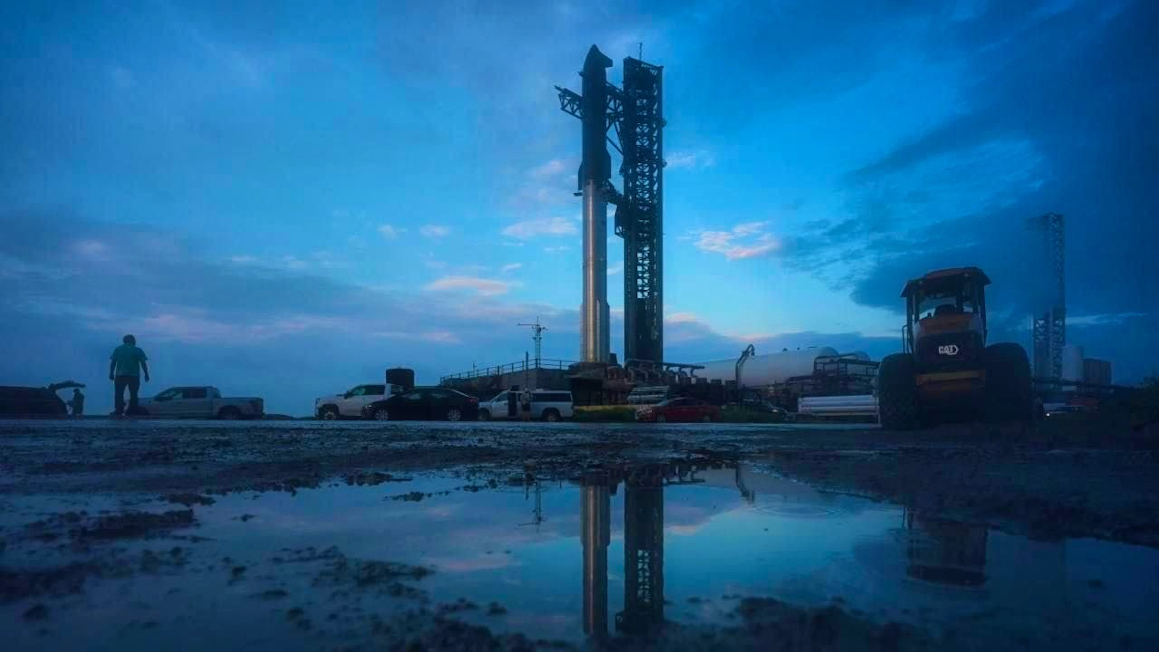 The Starship rocket system, shown here before the planned launch, is taller than the Statue of Liberty in New York.