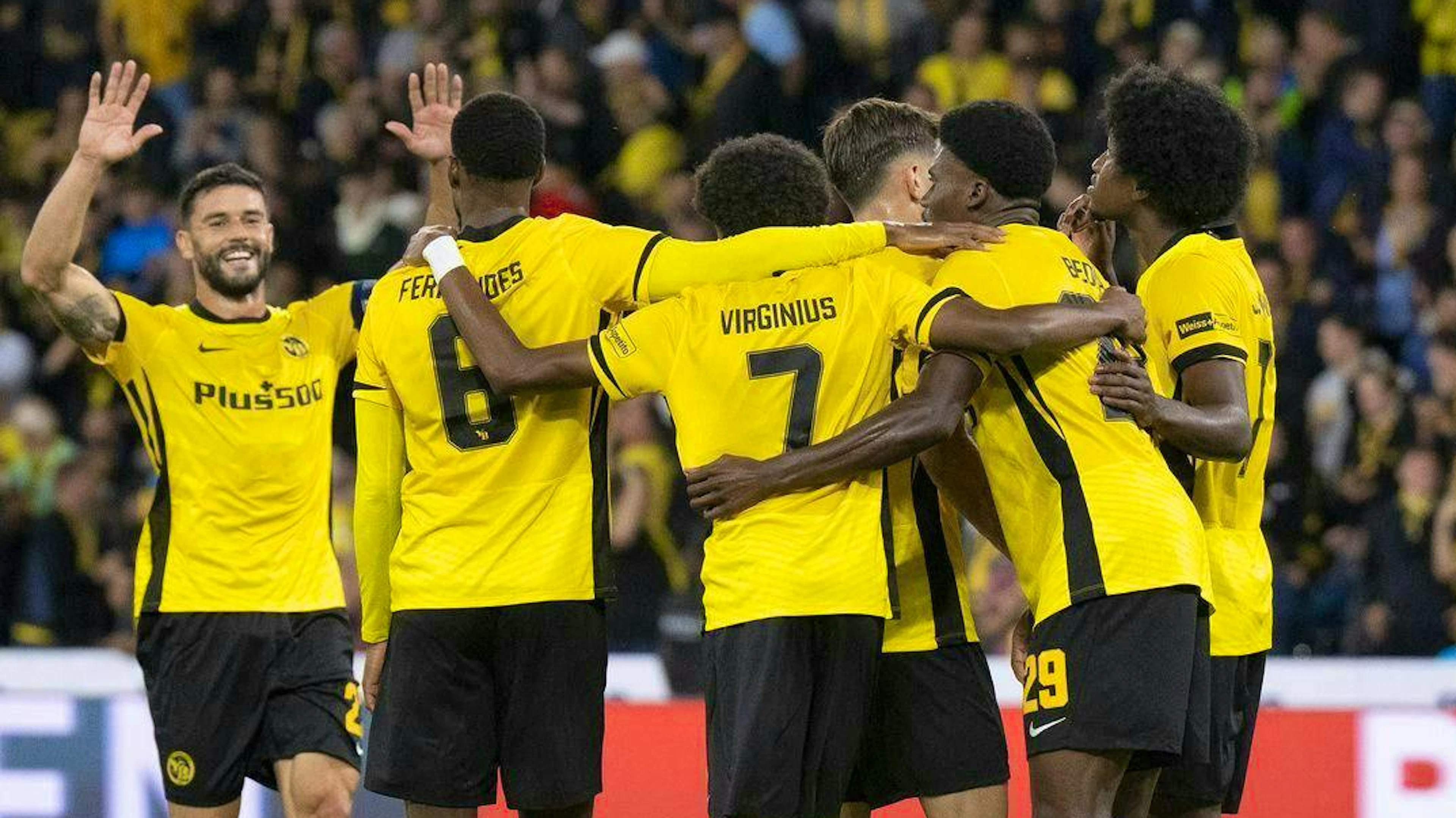 Young Boys celebrate their entry into the league phase of the Europa League.