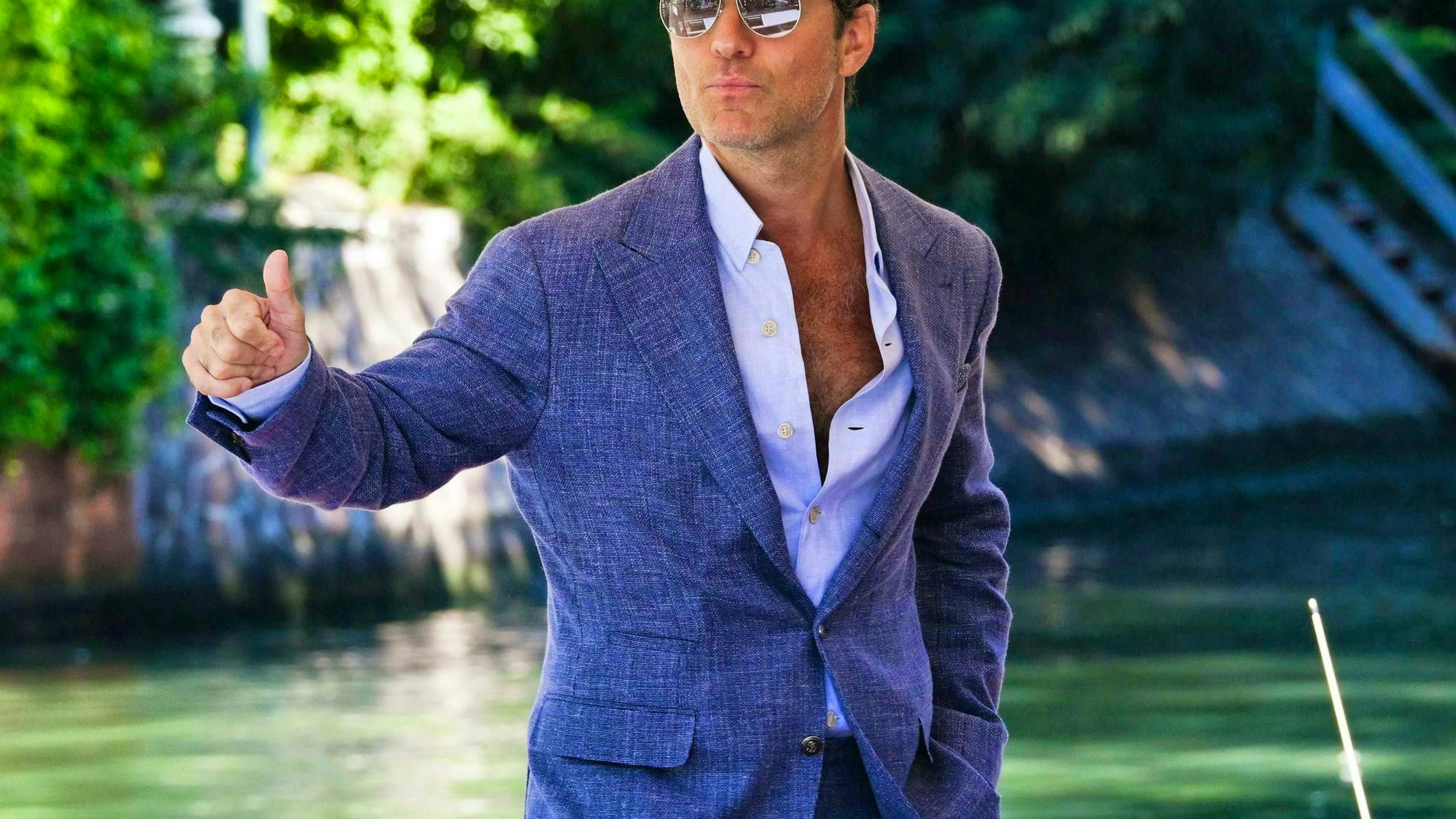Jude Law arriving in Venice before the premiere.