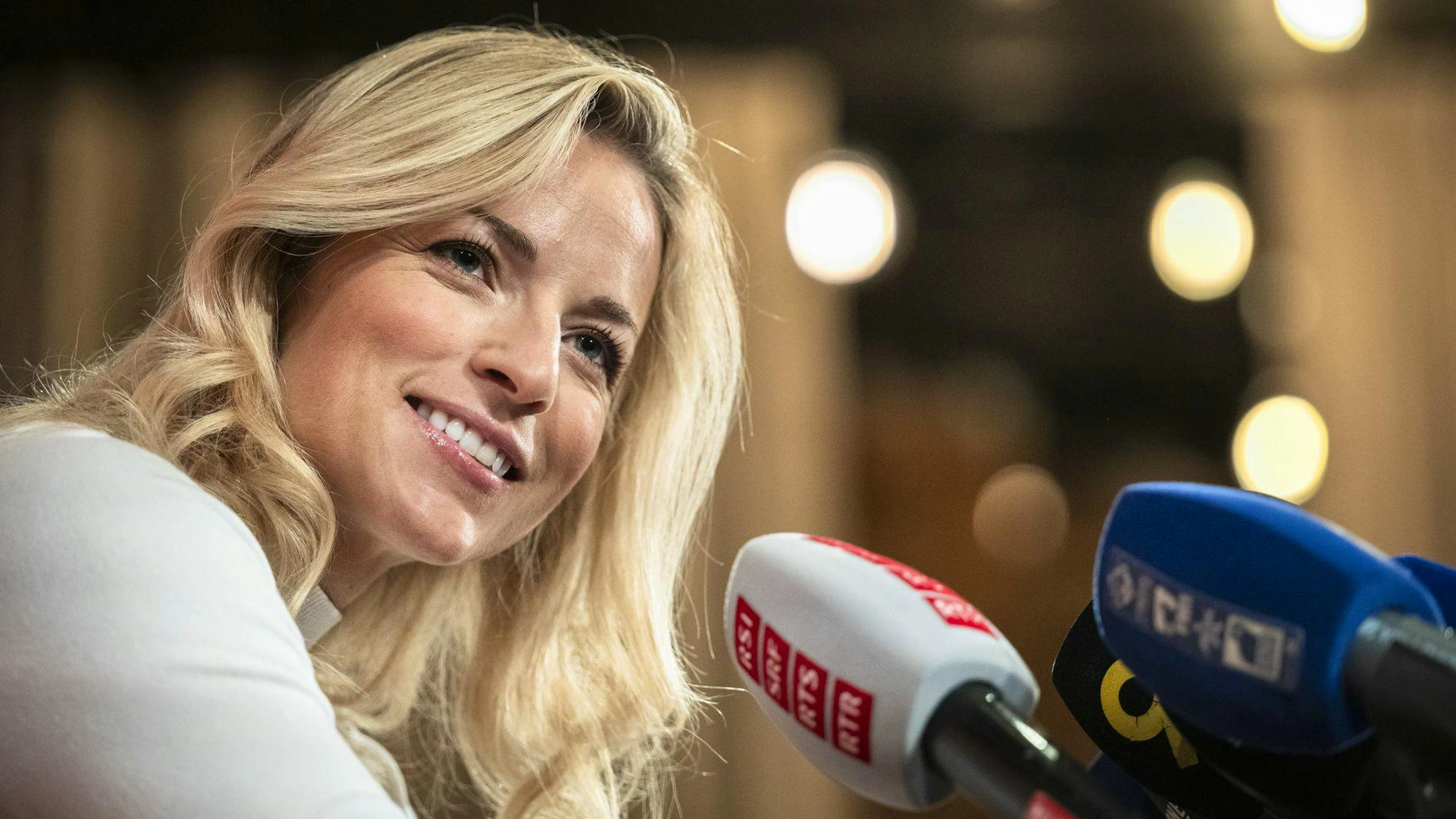 Lara Gut-Behrami all'incontro coi media.