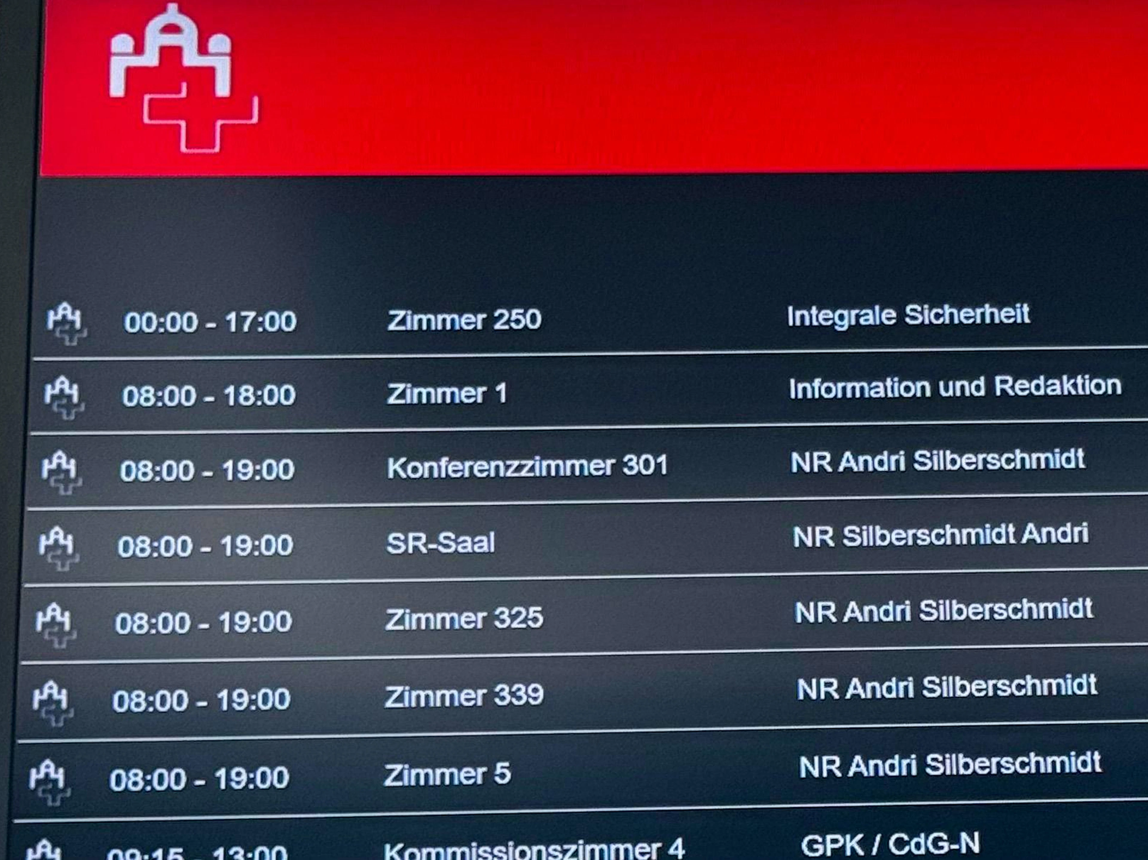 Der Reservationenbildschirm zeigt: Silberschmidt reservierte sogar den Ständeratssaal.