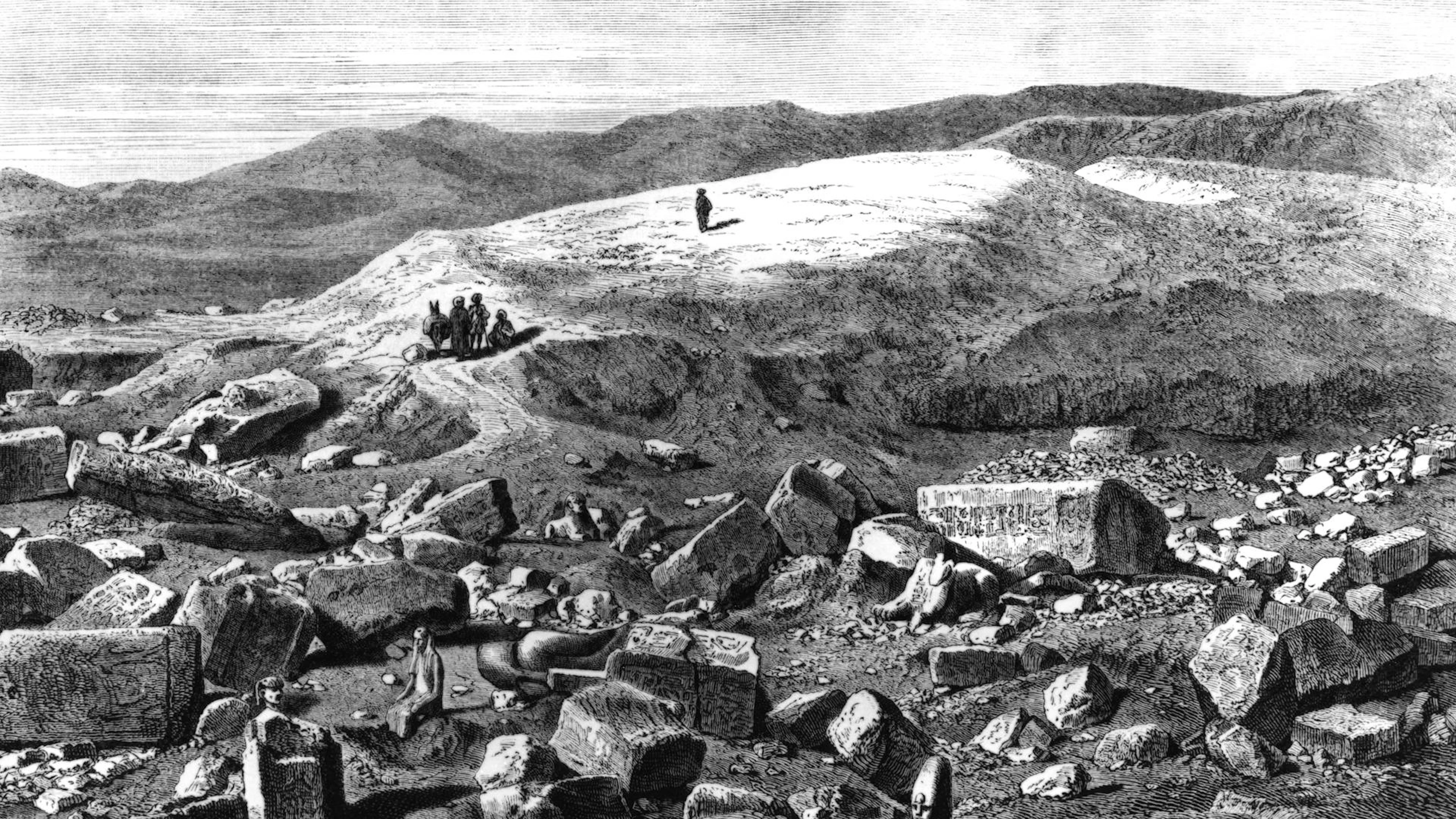Ein früher Stich aus dem Jahr 1880: Das Ruinenfeld von Tanis befindet sich auf einem leicht erhöhten Siedlungshügel, einem sogenannten «Turtleback». Während der jährlichen Nilflut blieben Gebäude und Tempel trocken, während das Umland komplett unter Wasser stand.