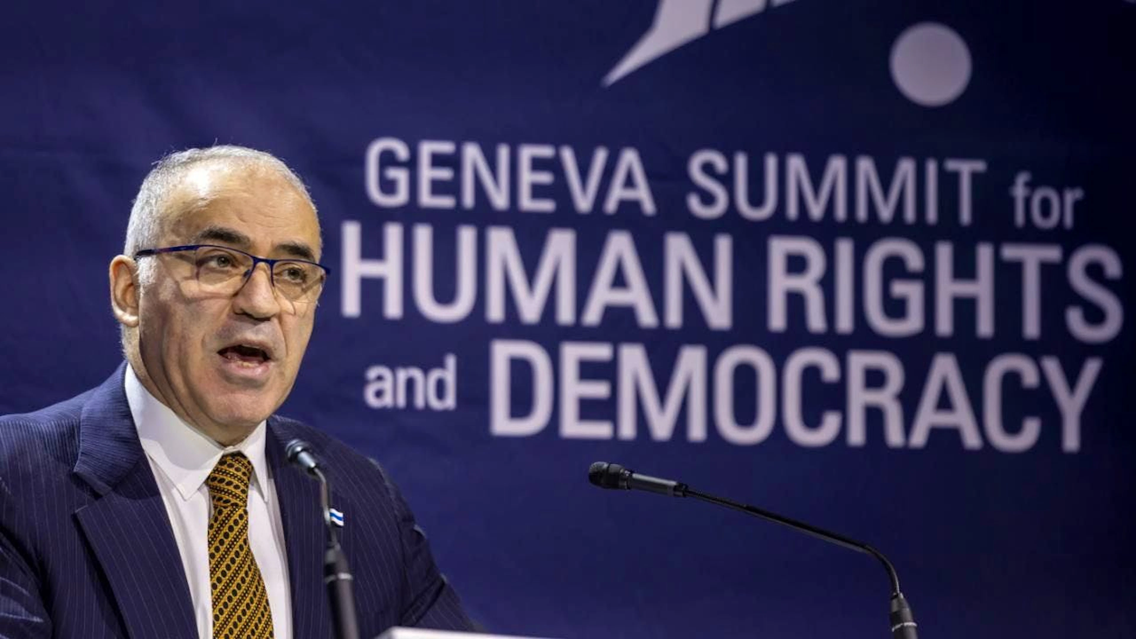 Garry Kasparov lo scorso febbraio a Ginevra a una conferenza sui diritti umani. (foto d'archivio)
