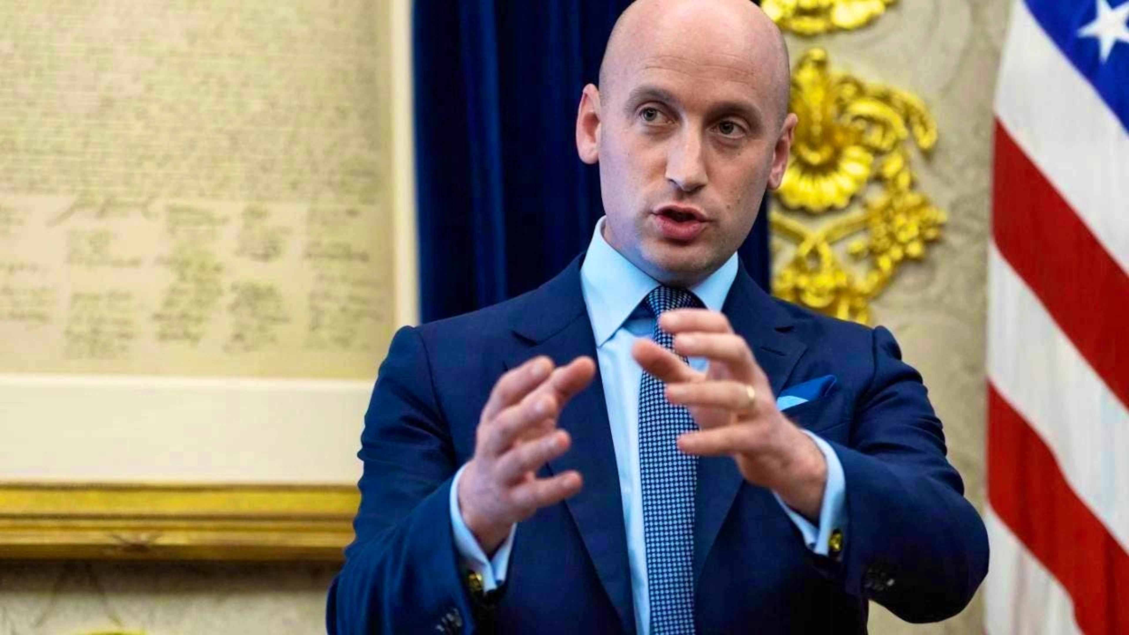 ARCHIVE - White House Deputy Chief of Staff Stephen Miller speaks during the signing of a memorandum by US President Trump in the Oval Office of the White House. Photo: Alex Brandon/AP/dpa
