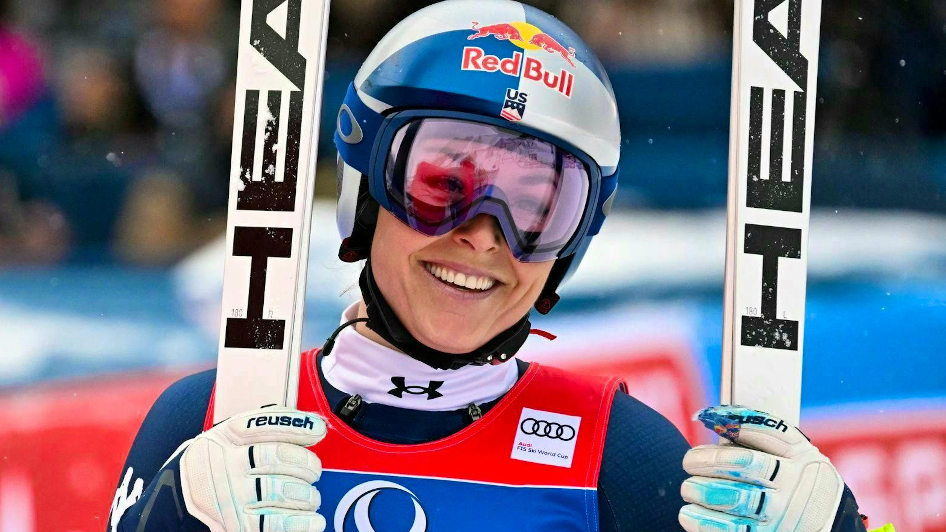 Lindsey Vonn beams after her brilliant performance in Zauchensee.