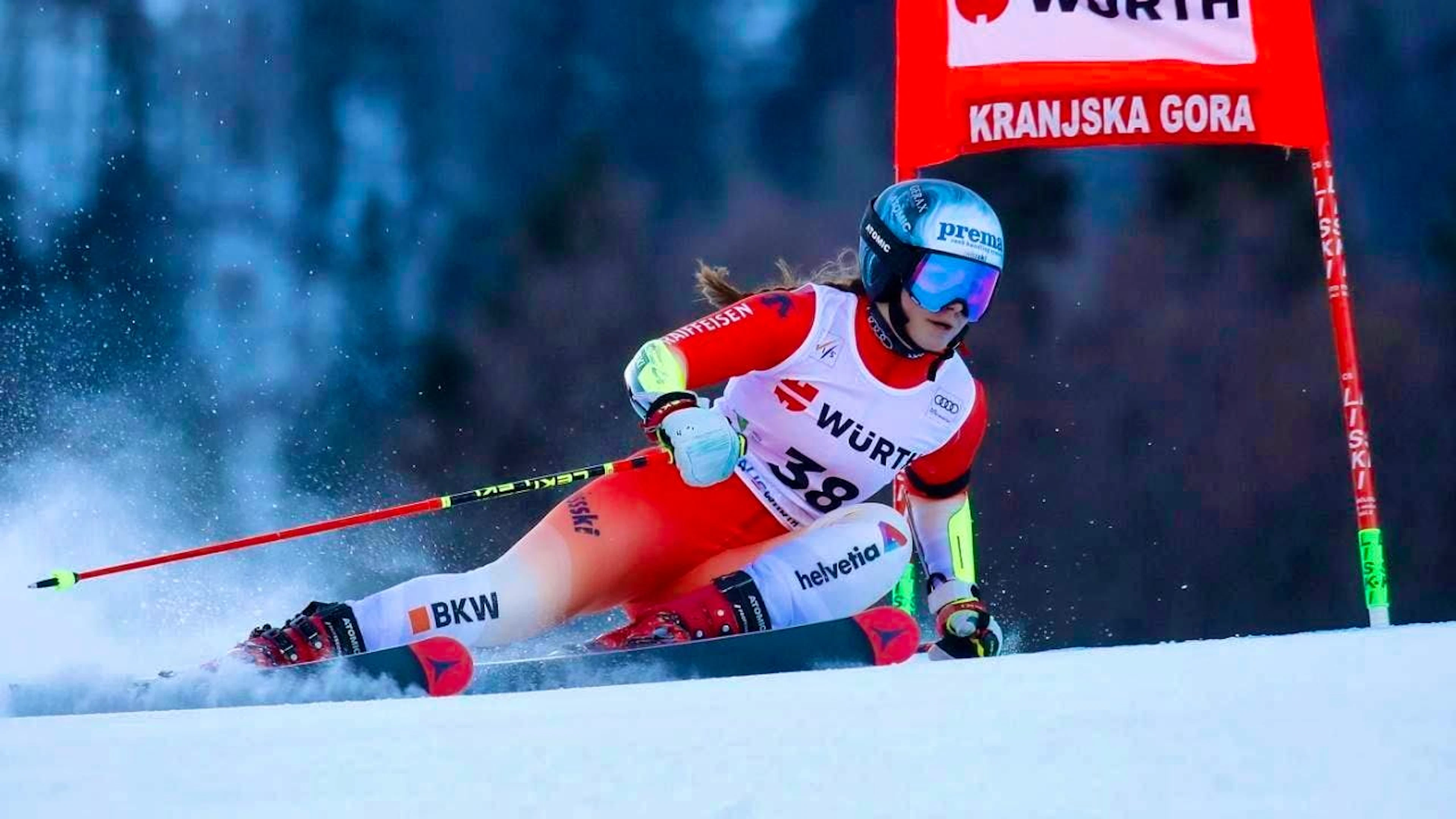 Sue Piller on her way to 20th place in the World Cup giant slalom in Kranjska Gora at the beginning of January