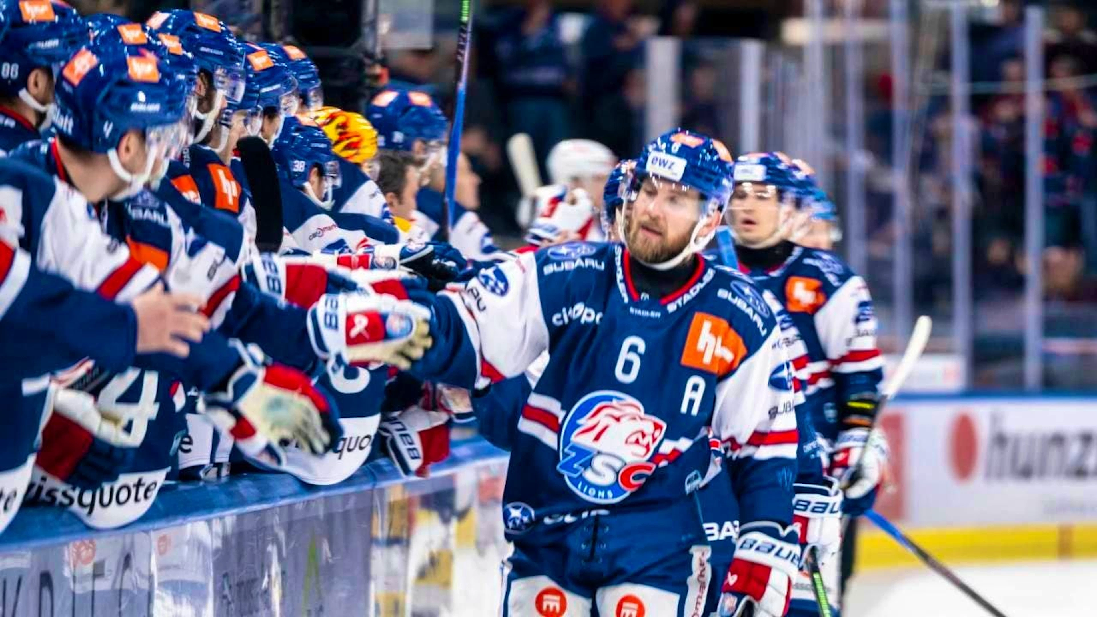 Yannick Weber (No. 6) enjoys the only goal celebration on Sunday night in Zurich