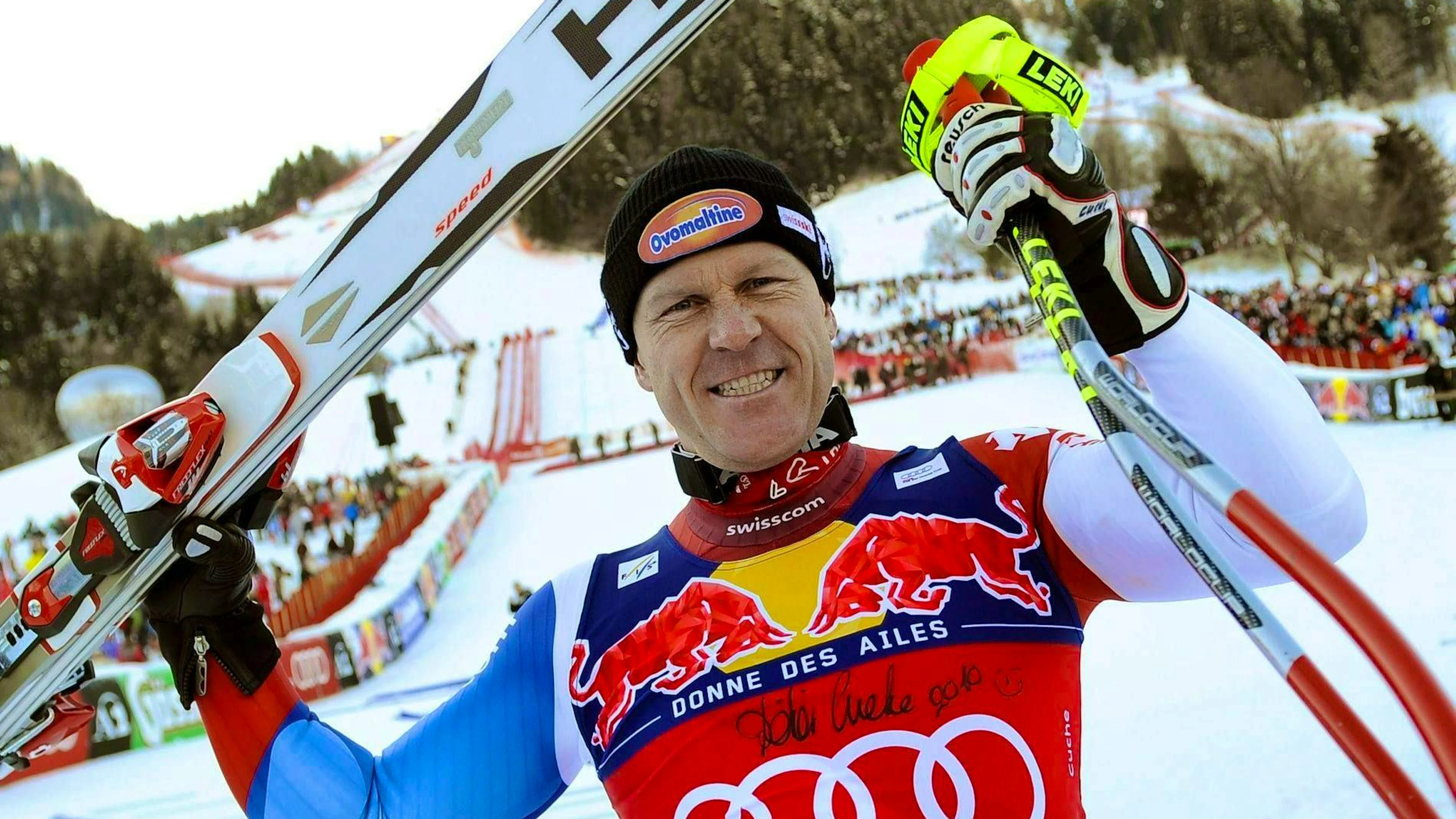 On January 23, 2010, Didier Cuche also wins the downhill in Kitzbühel the day after the super-G.