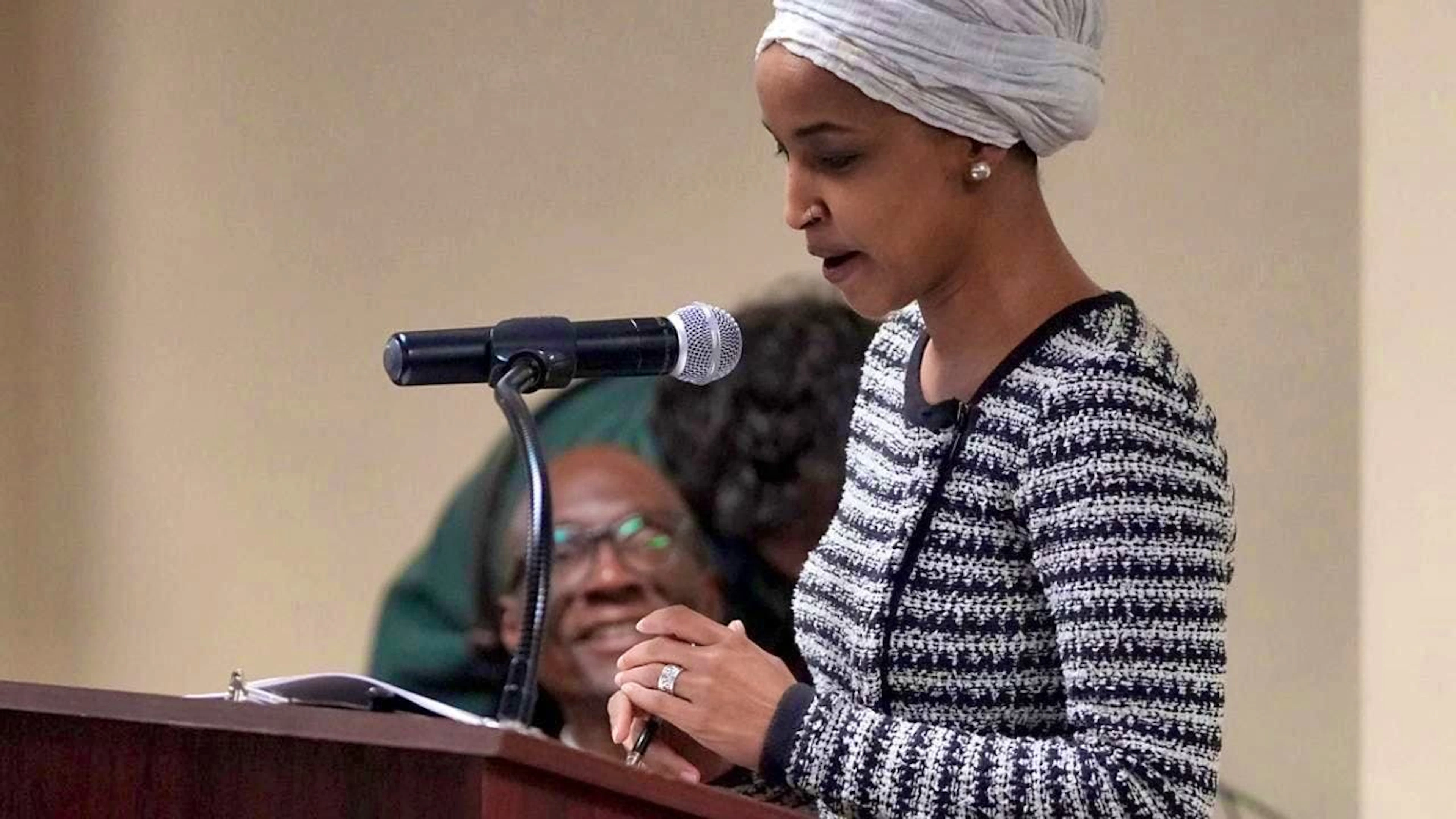 dpatopbilder - Democratic Congresswoman Ilhan Omar speaks at an event at Minneapolis City Hall. During her appearance, Omar was attacked by a man in the audience. Photo: Richard Tsong-Taatarii/Star Tribune via AP/dpa