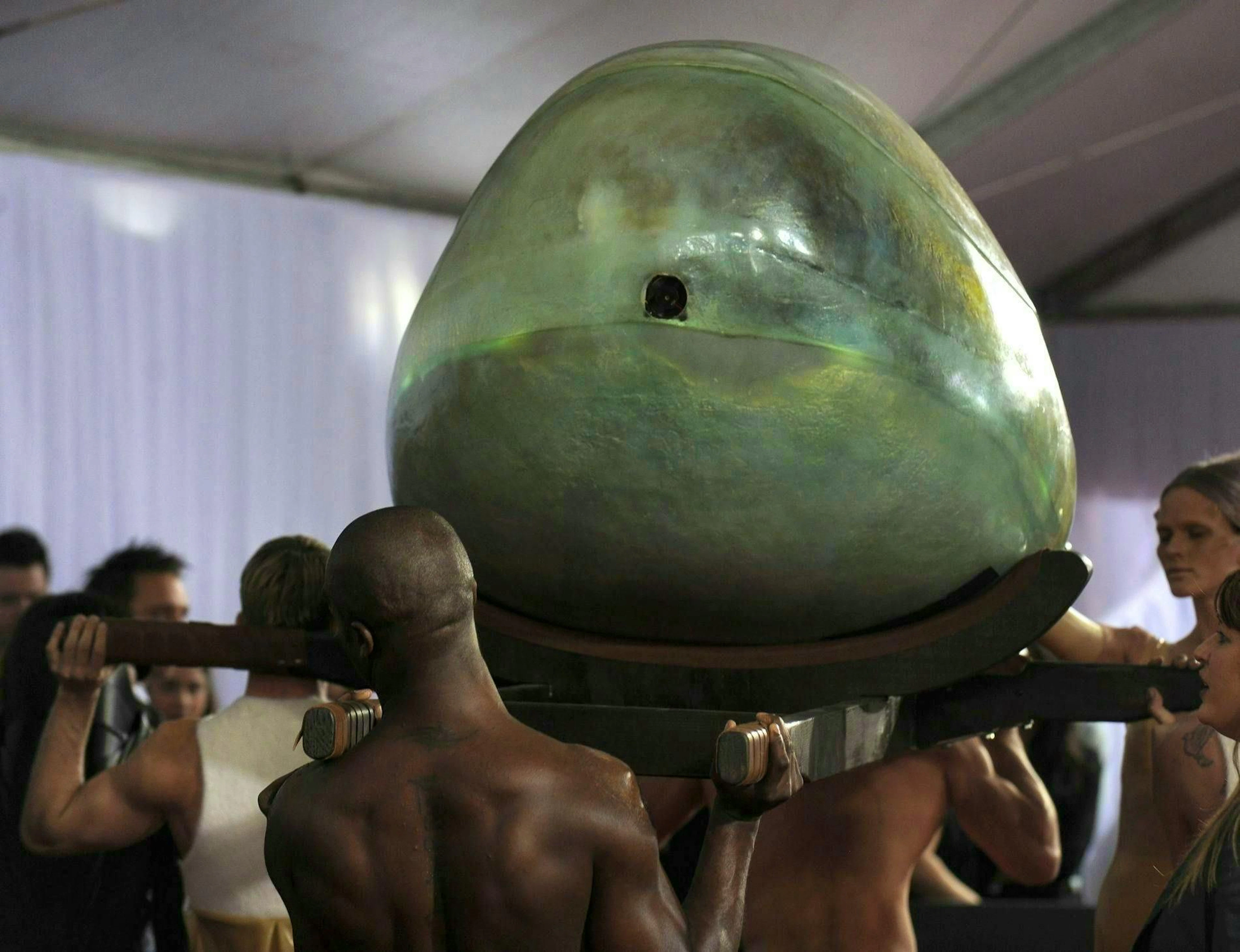 Lady Gaga in the egg cacoon at the 2011 Grammys.