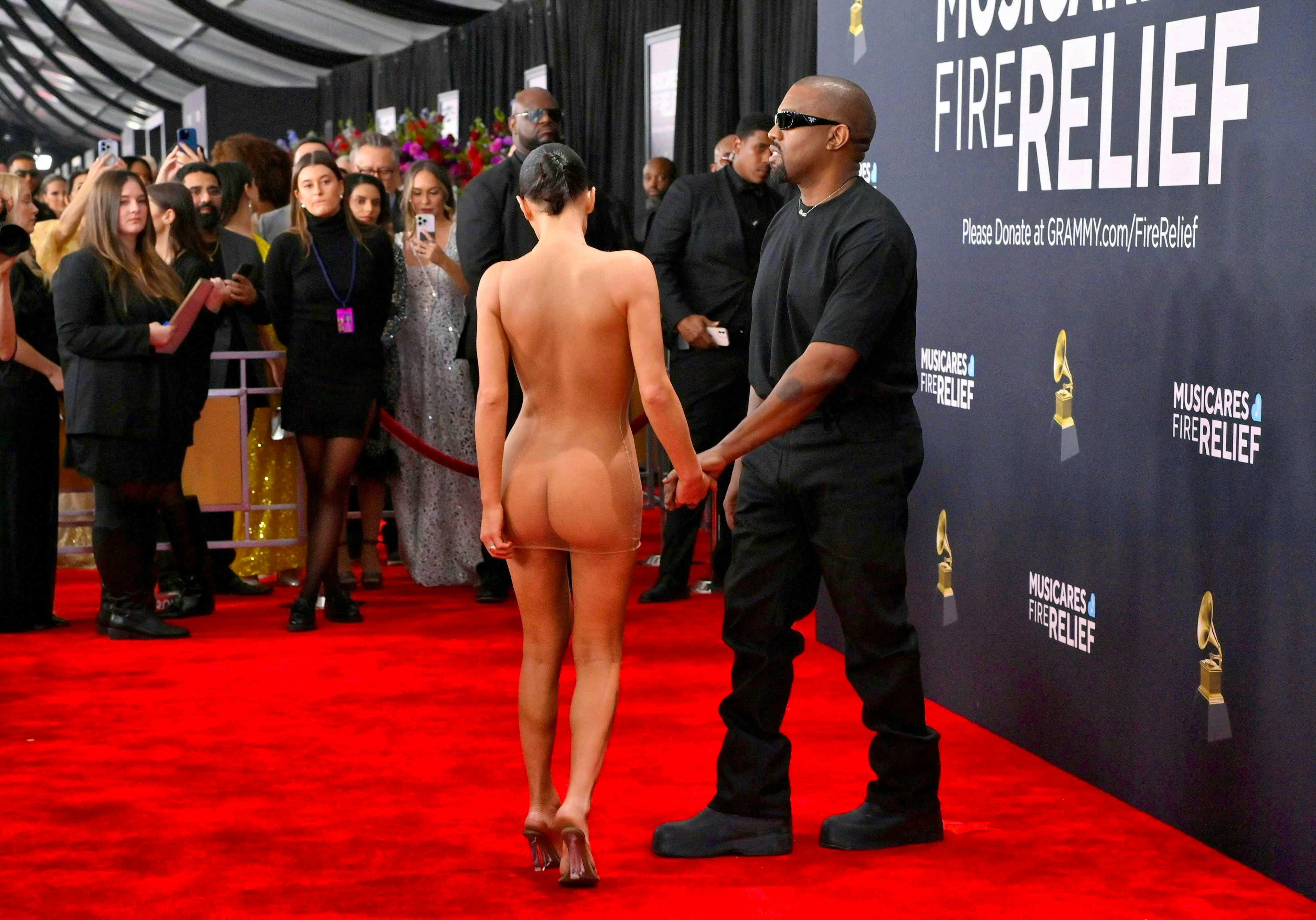 Kanye West and Bianca Censori at the Grammy Awards 2025.