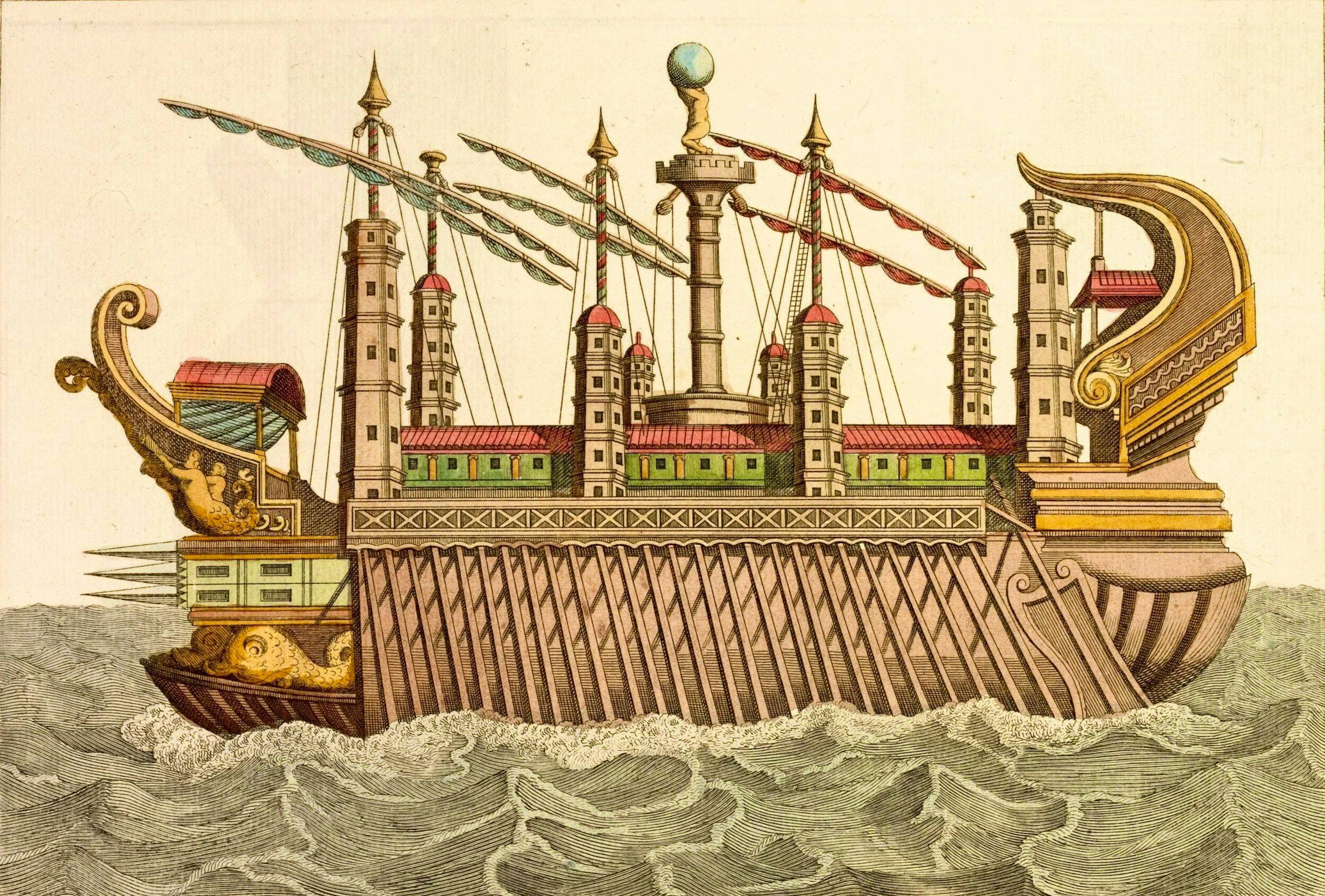 Libera interpretazione di una nave da diporto di Caligola del XVIII secolo.