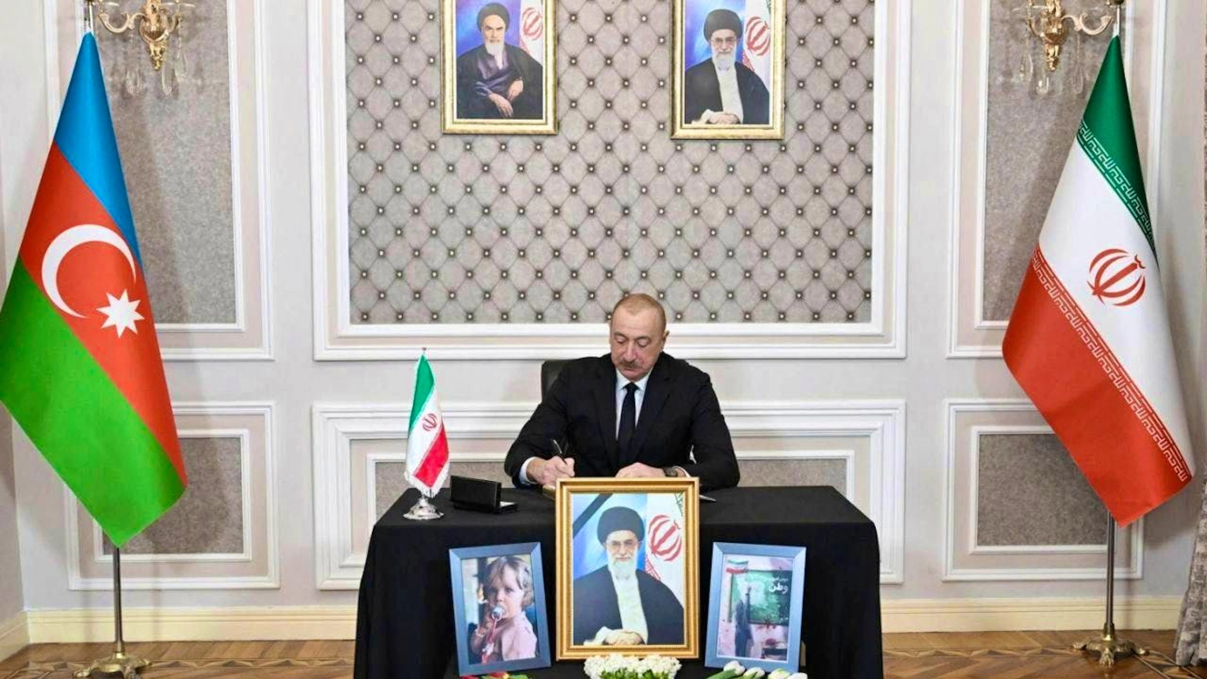 HANDOUT - Azerbaijani President Ilham Aliyev at the Iranian embassy in Baku. Photo: Uncredited/Azerbaijan's Presidential Press Service/AP/dpa - ATTENTION: For editorial use only and only with full attribution of the above credit