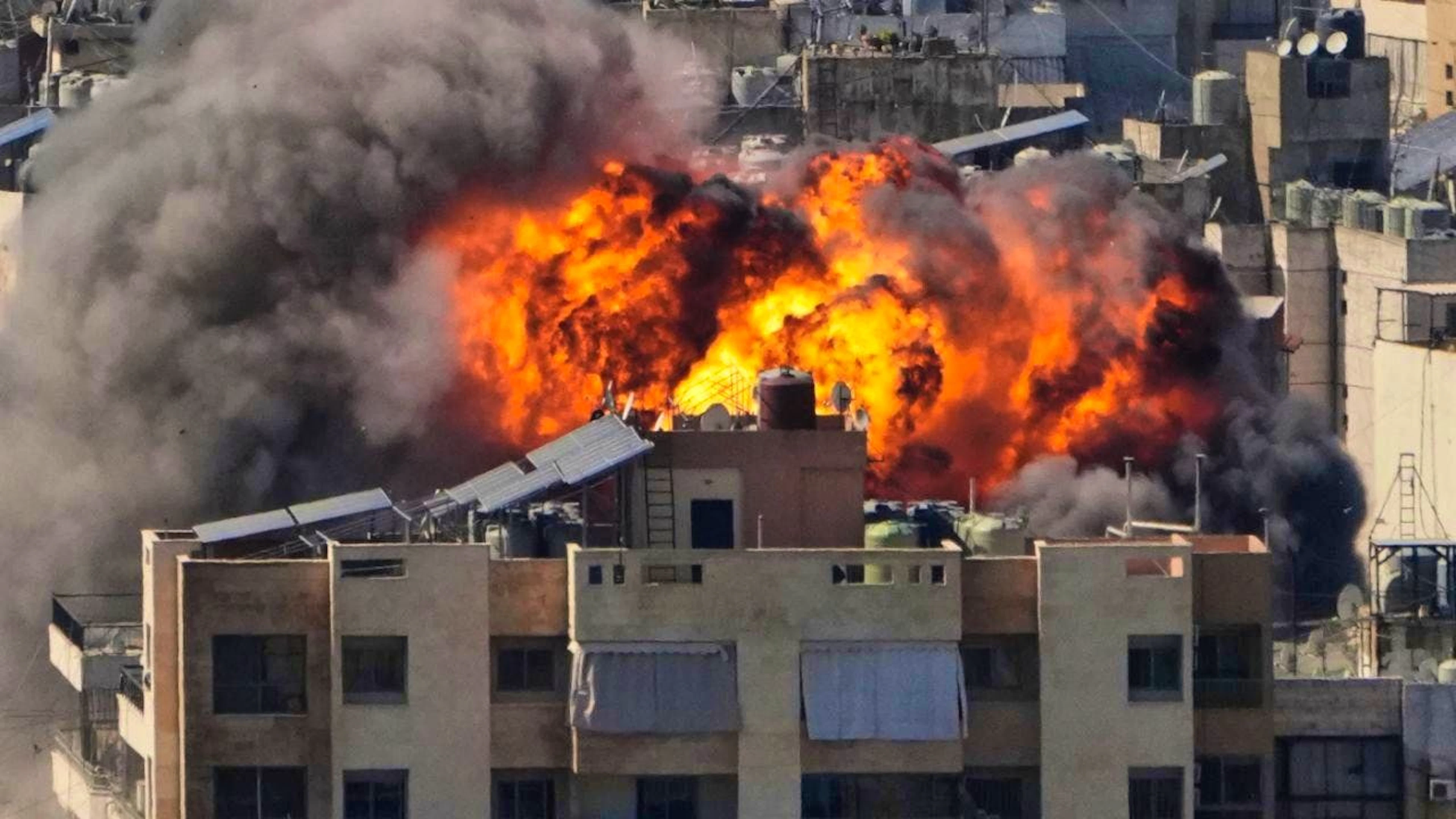 Flames rise after an Israeli airstrike in Dahija, a southern suburb of Beirut. Photo: Hassan Ammar/AP/dpa