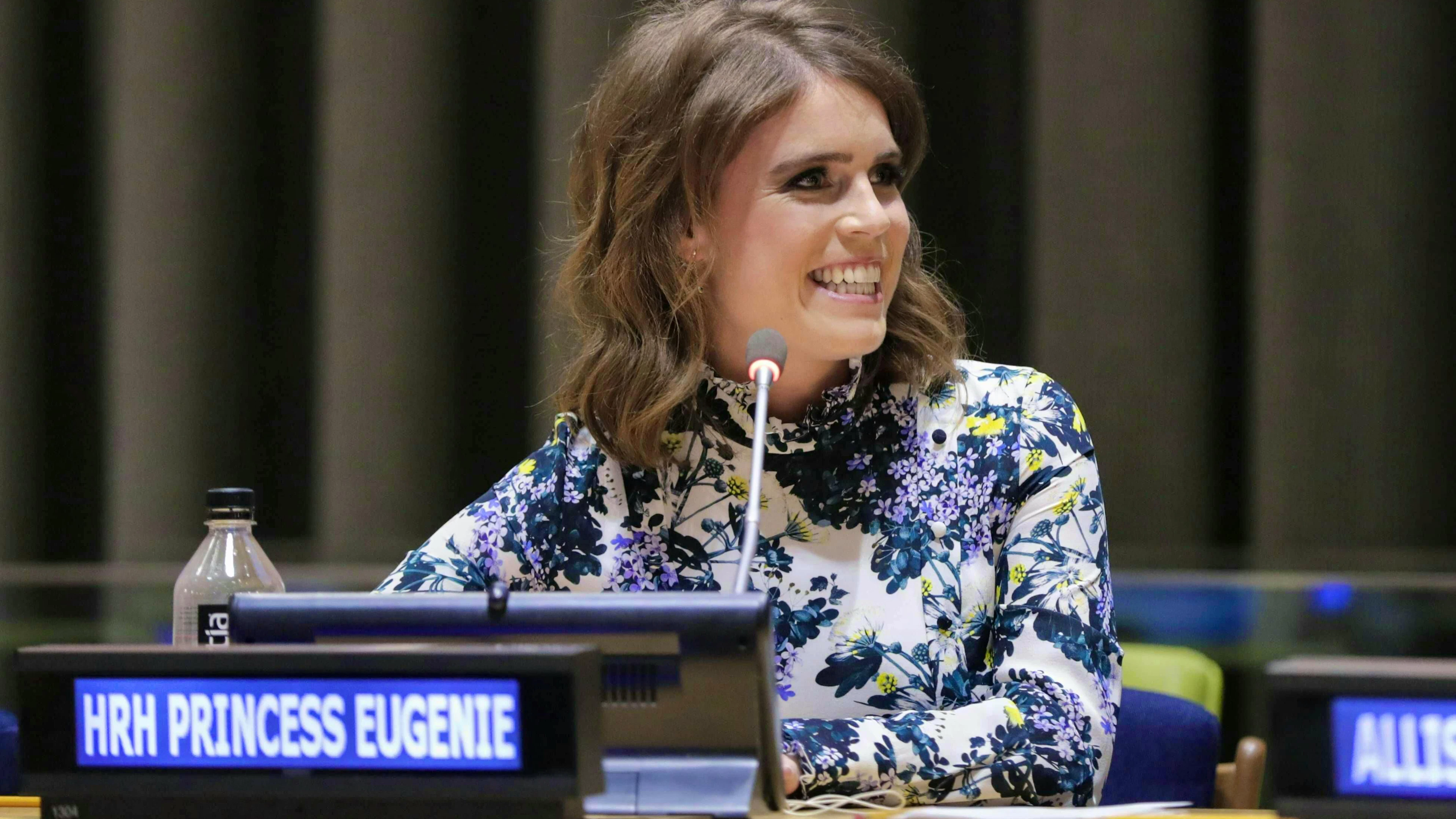 La princesse Eugenie dans son rôle de patronne de l'organisation "Anti-Slavery International" au siège de l'ONU à New York en juillet 2018. Elle a maintenant perdu ce poste.