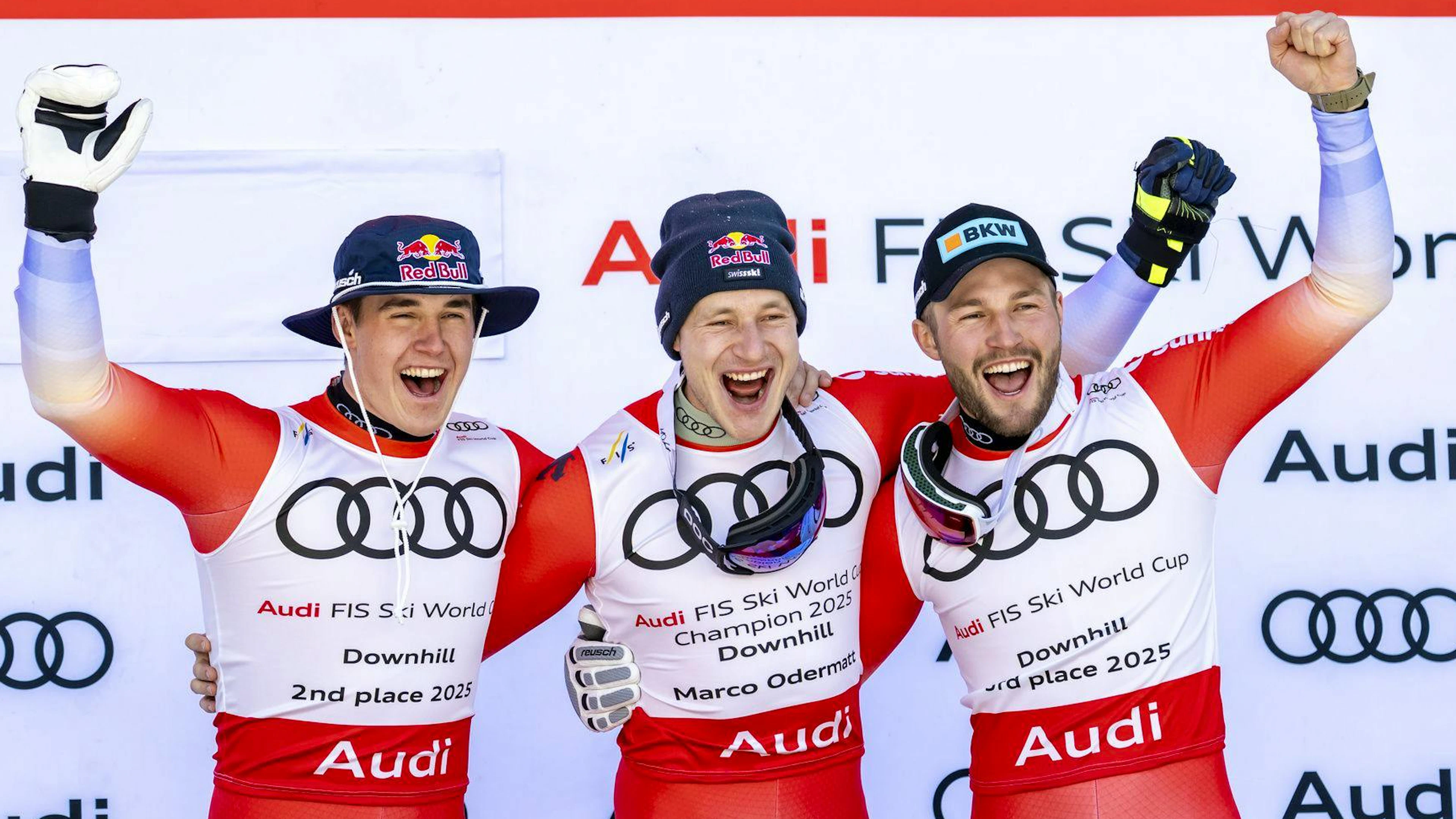 Franjo von Allmen, Marco Odermatt et Alexis Monney aux finales l'année dernière.