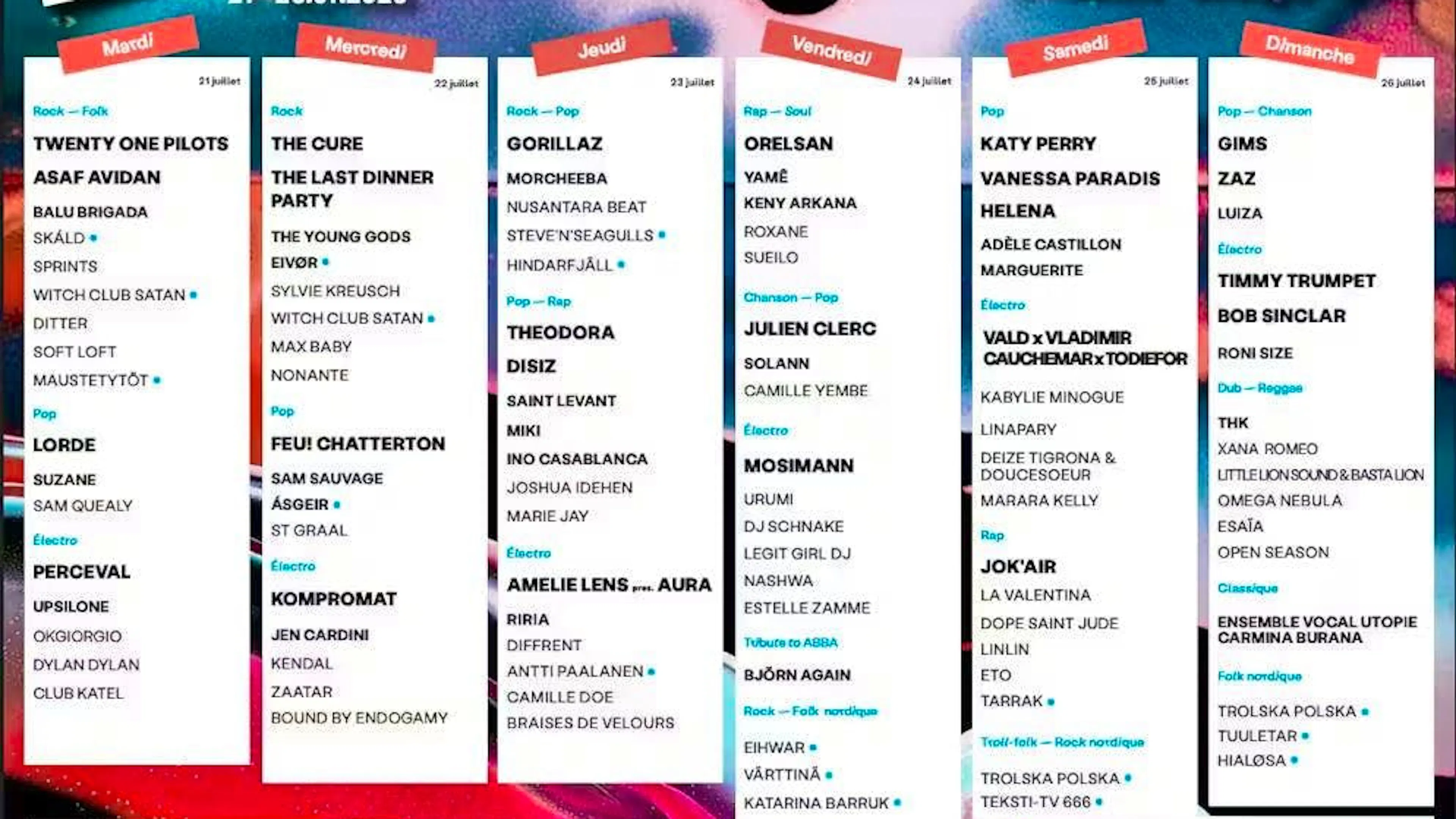 This is the line-up for the Paléo Festival