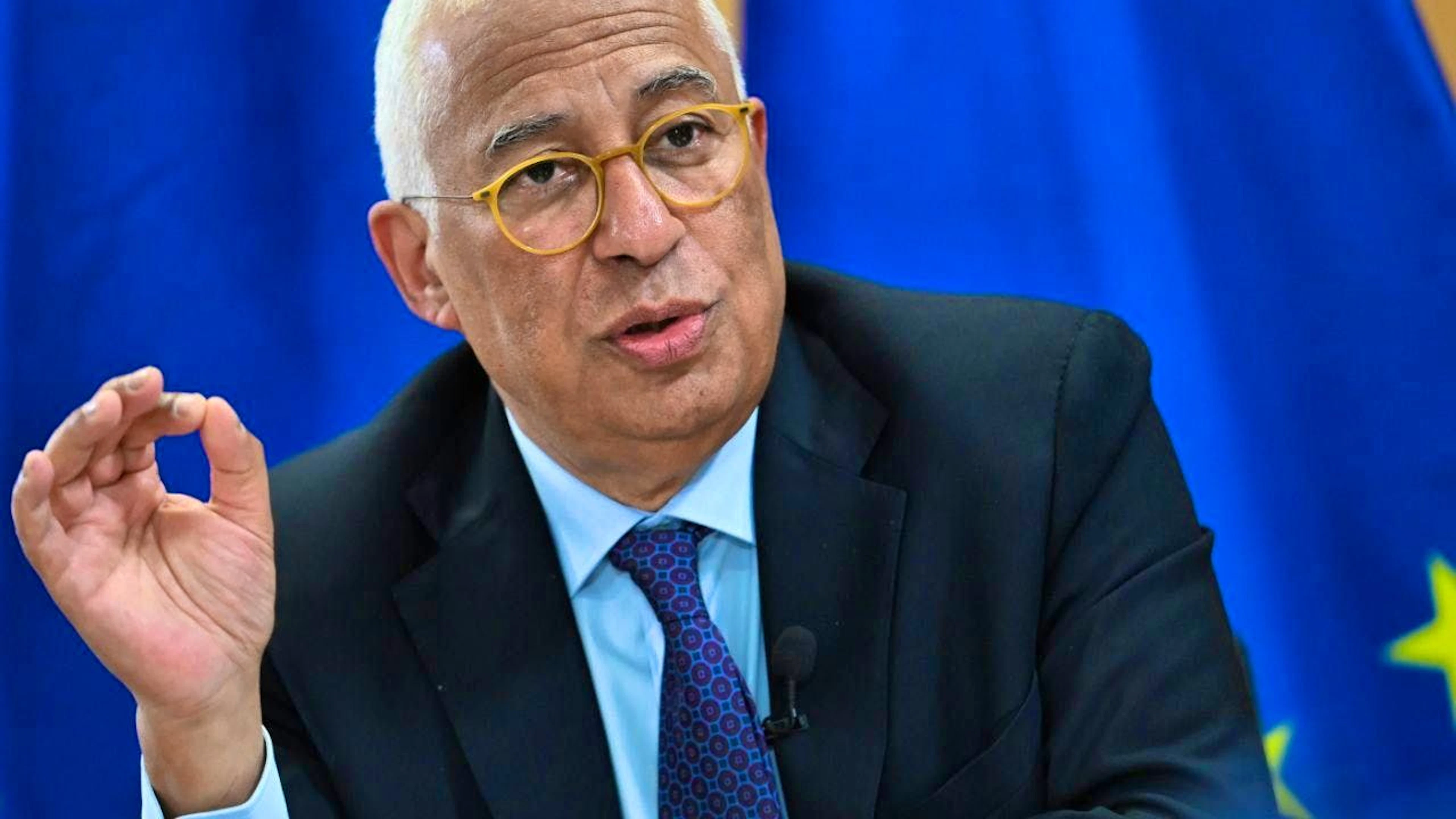 PRODUCTION - António Costa, President of the European Council, takes part in a discussion with journalists from the European Newsroom (enr). Photo: Markus Lenhardt/dpa-ENR Pool/dpa