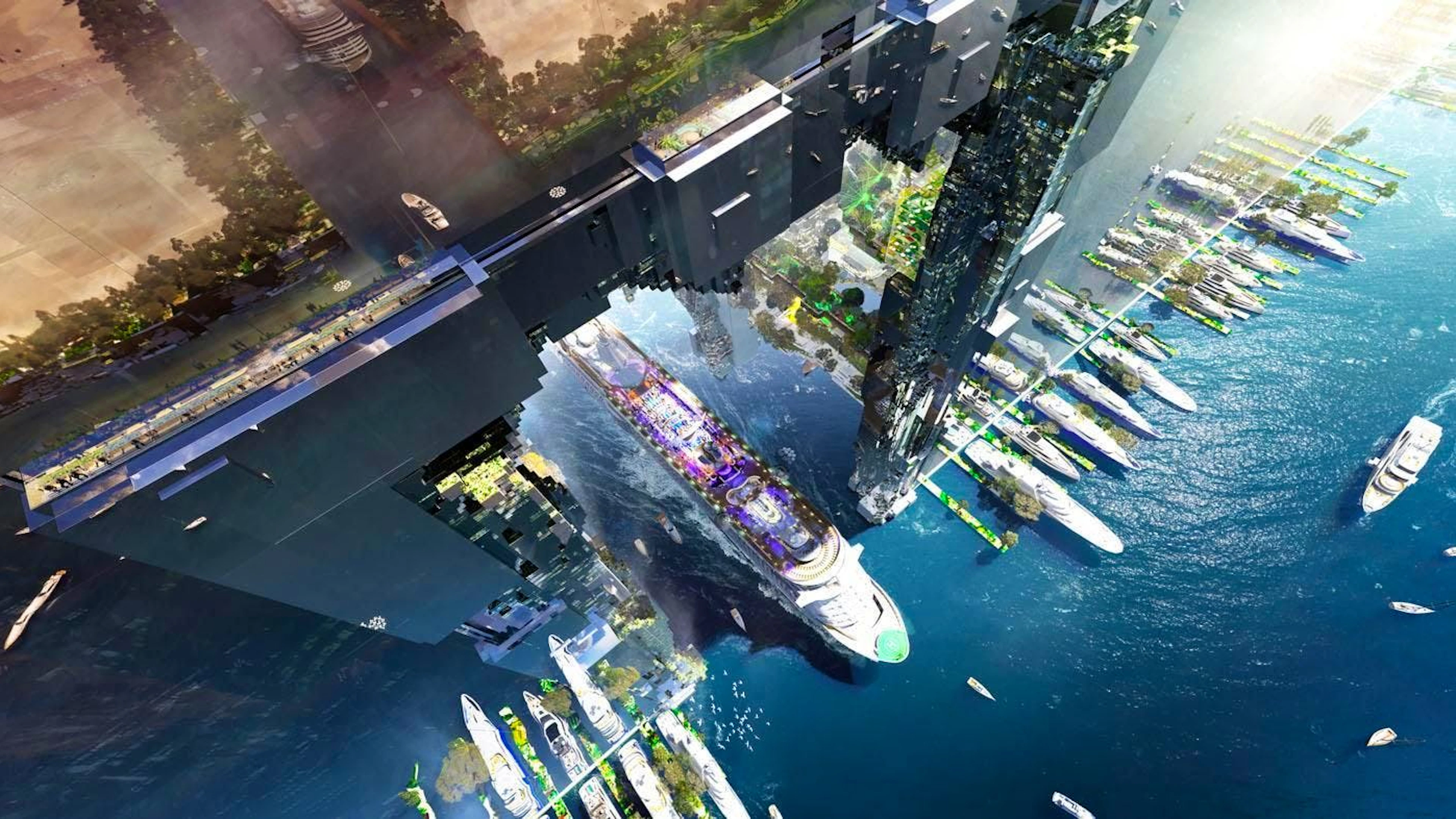 Die Dimensionen werden auch im Hafen sichtbar: Selbst grosse Schiffe sollen «The Line» durchqueren können, um anzulegen. Ein Detail, das die enorme bauliche und technische Ambition des Projekts unterstreicht.
