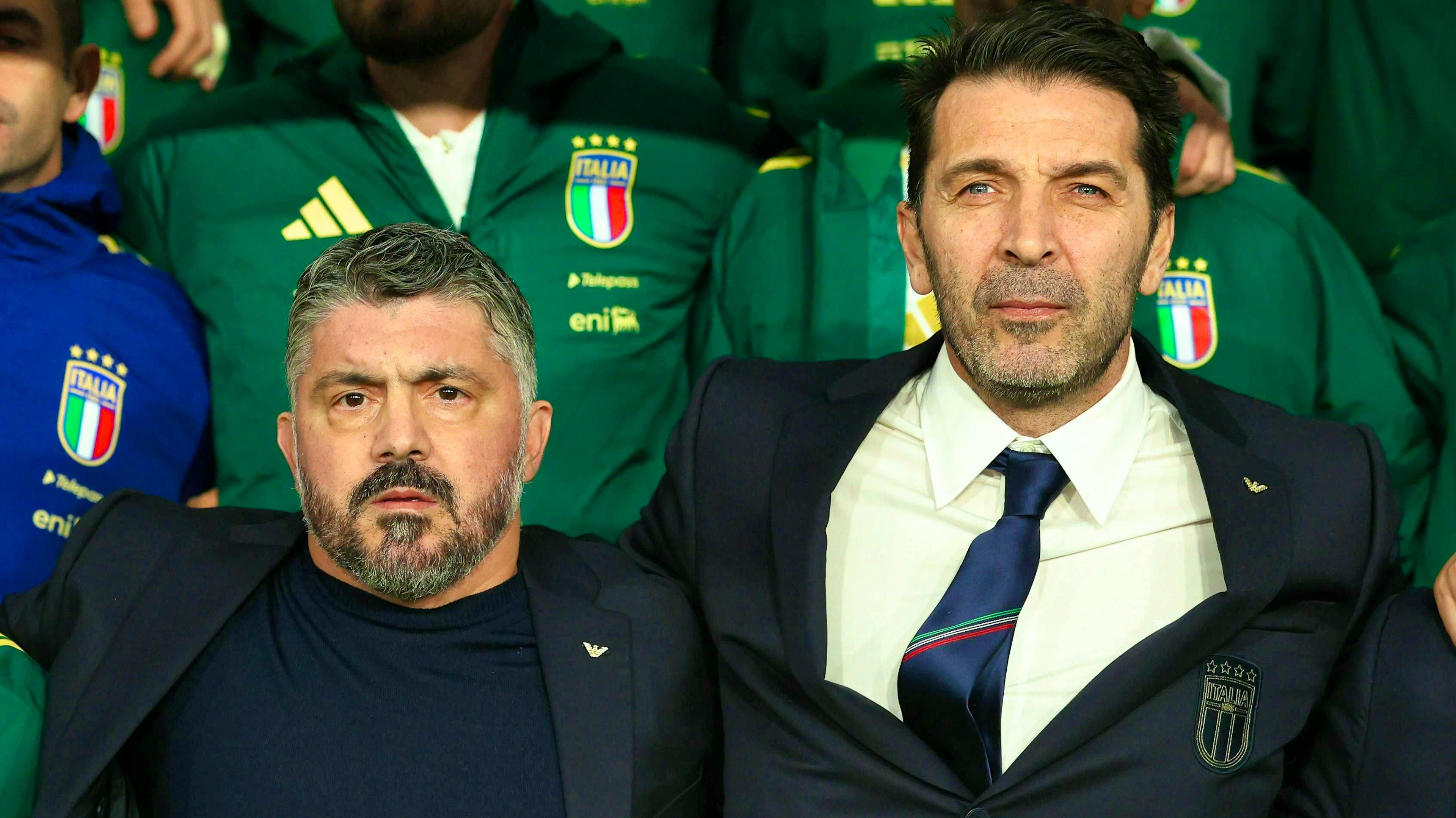 Italy coach Gennaro Gattuso and Gigi Buffon, head of the Squadra Azzurra delegation.
