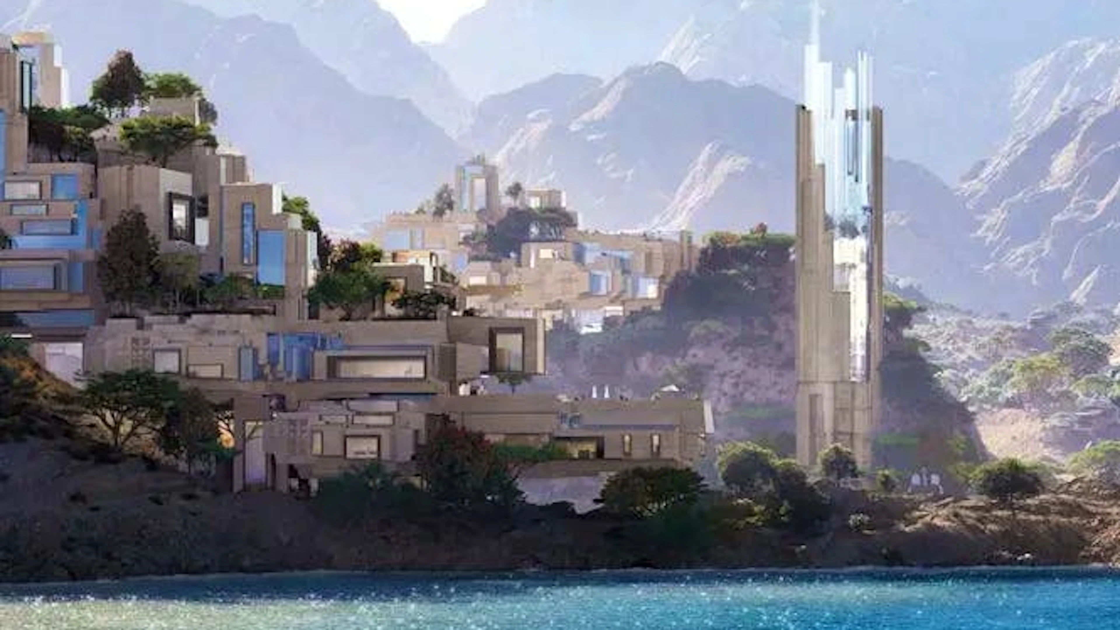 Eines von vielen Renderings für das MAGNA-Projekt: Entlang der Küste entstehen kleinere, modulare Luxusdestinationen. Im Gegensatz zu «The Line» wirken diese Konzepte deutlich greifbarer – und passen zur neuen, pragmatischeren NEOM-Strategie.