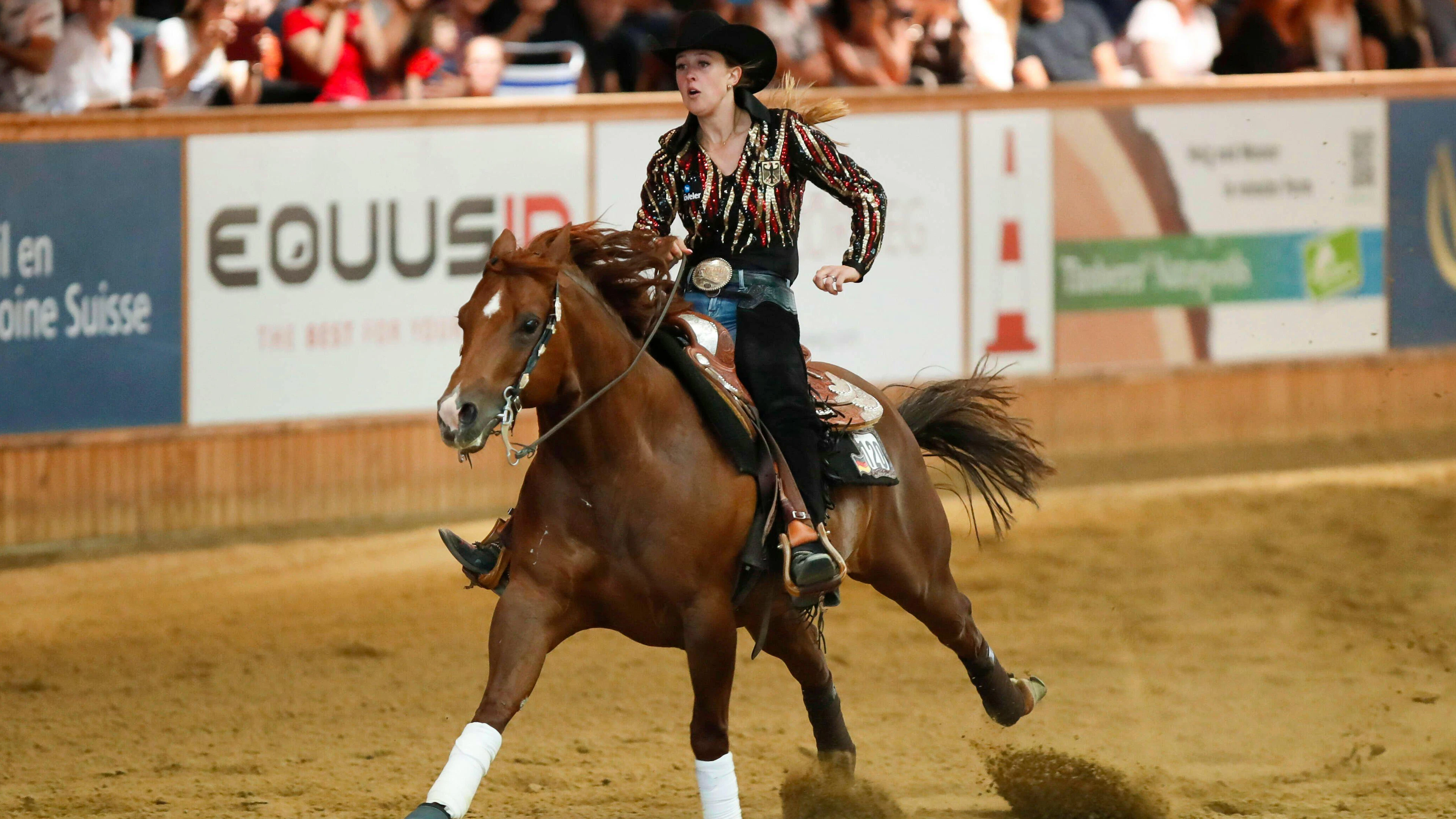 Gina Schumacher im Jahr 2019 beim Westernreiten auf der Ranch im schweizerischen Givrins.