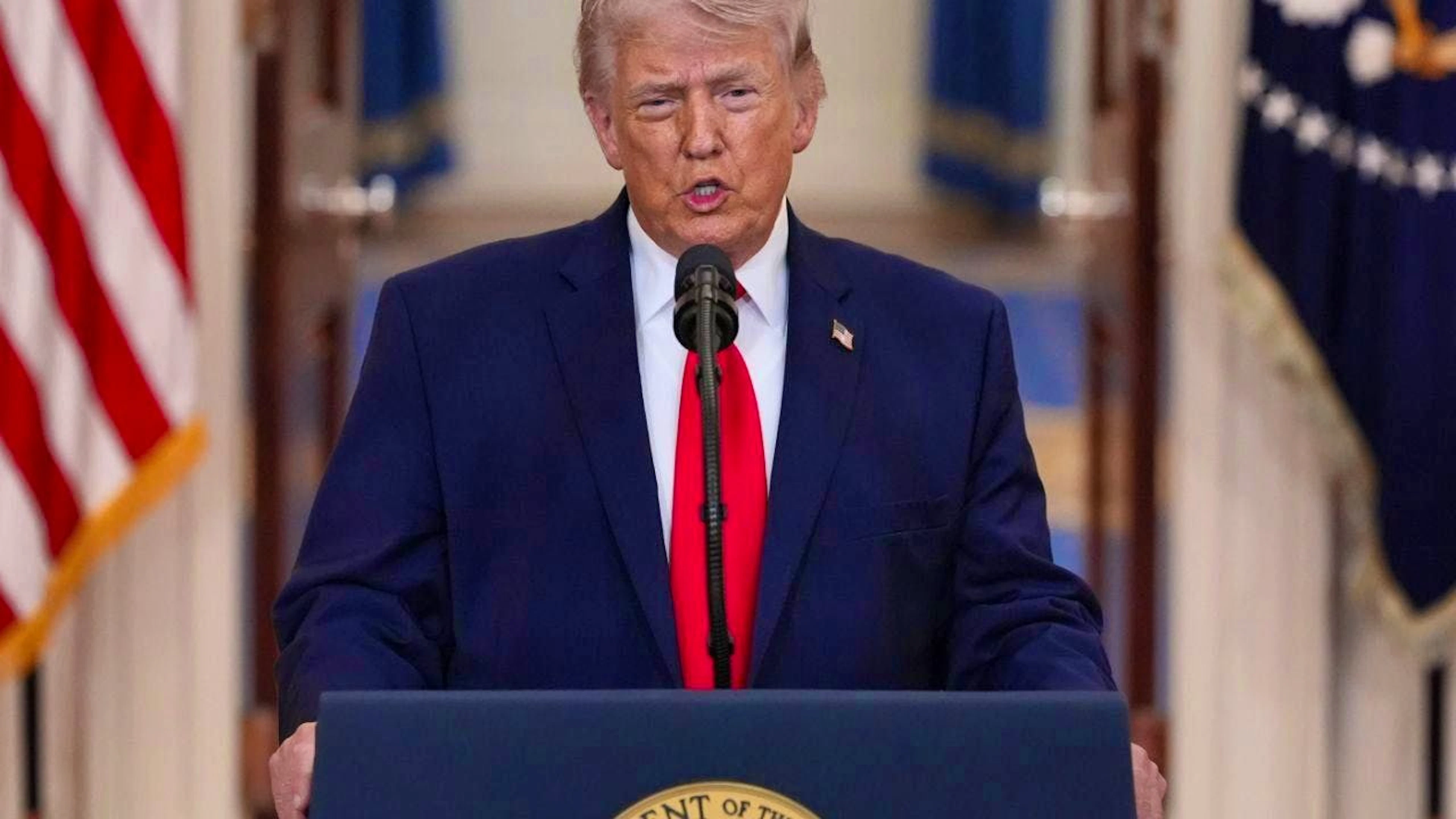 ARCHIVE - US President Donald Trump speaks about the Iran war in the Cross Hall of the White House in Washington. Photo: Alex Brandon/AP Pool/dpa