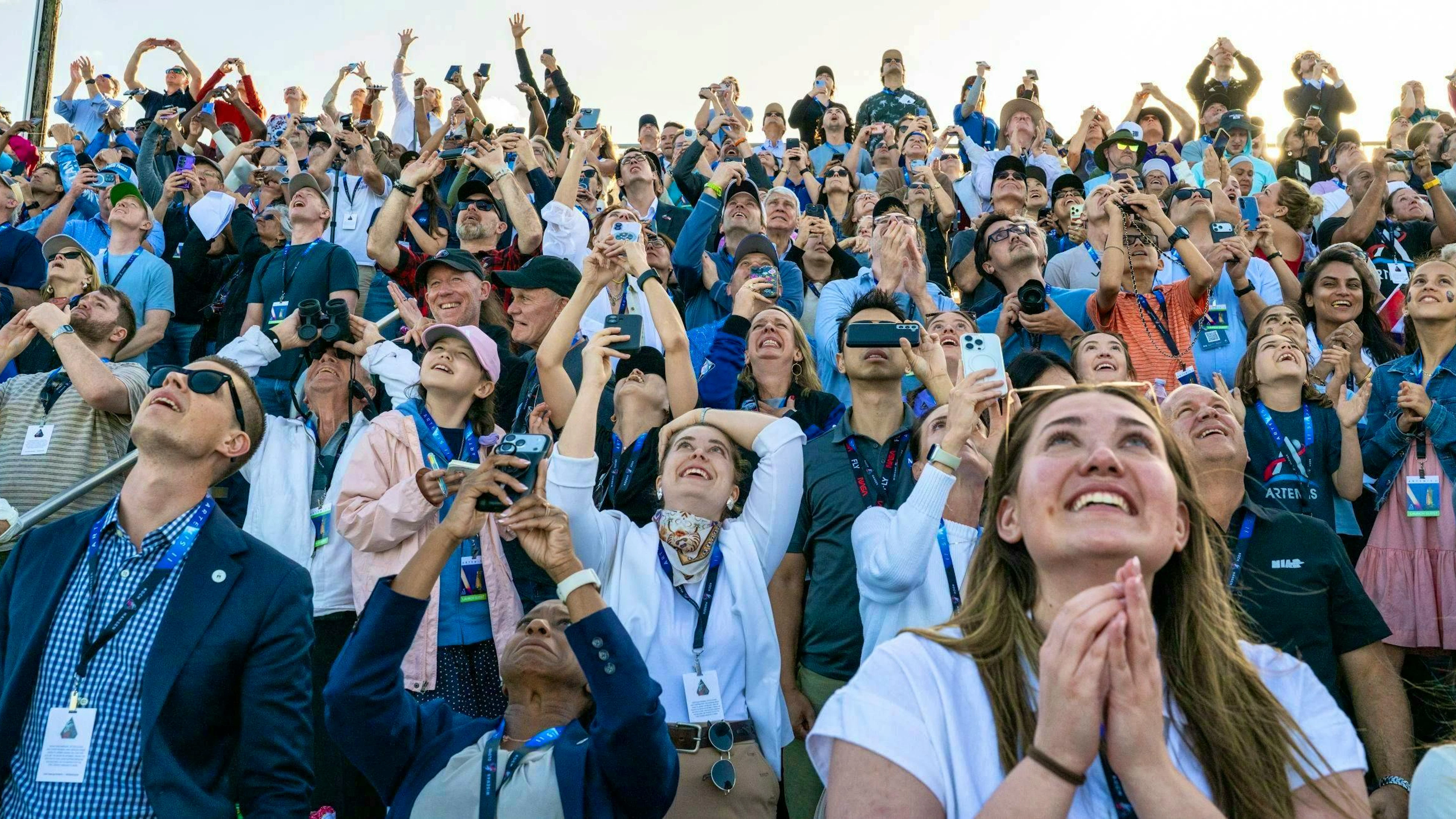 Enthusiastic onlookers watched the launch of the rocket and the Orion spacecraft at the Banana Creek viewing point.