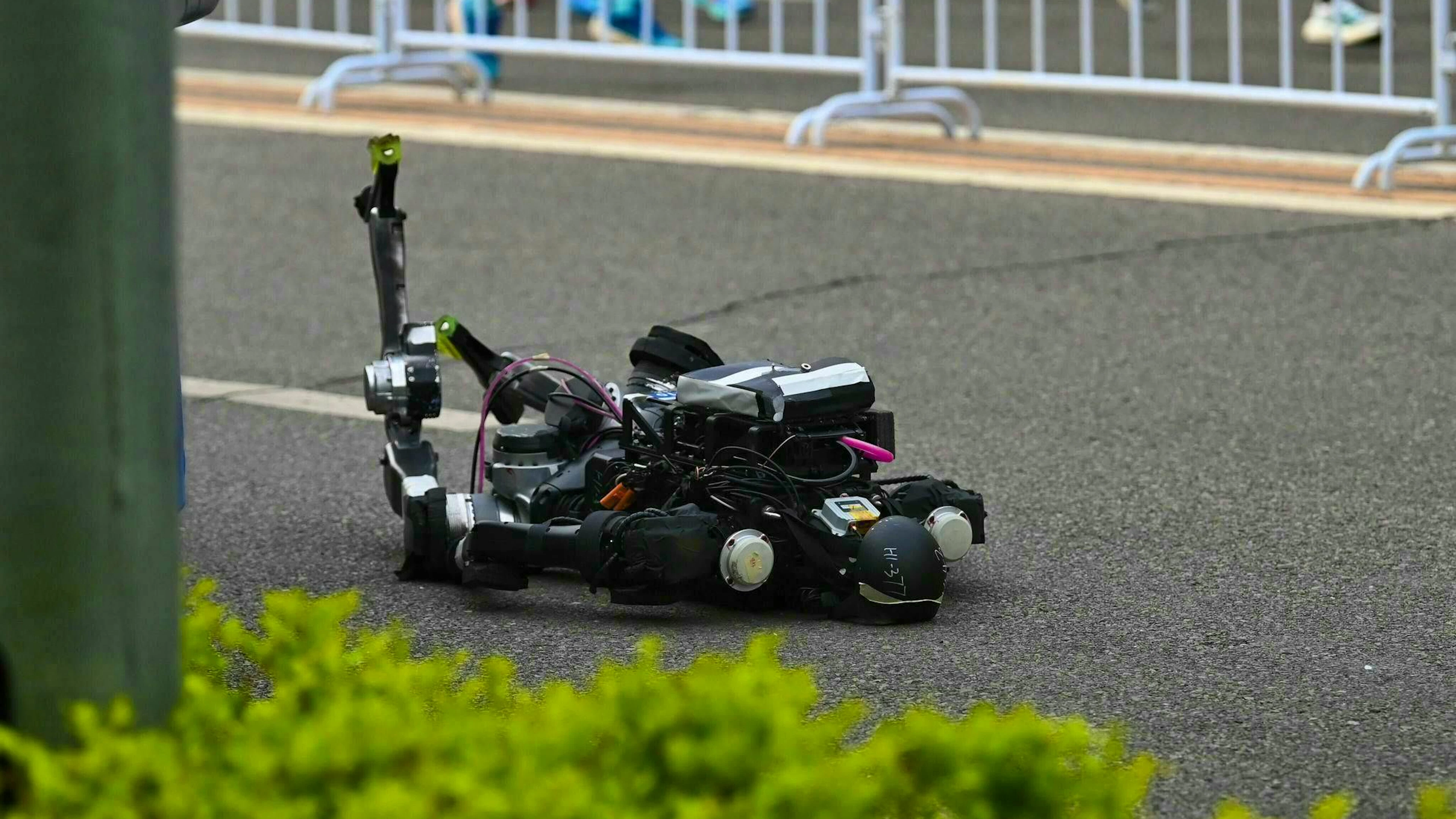 Robots also crashed on the track and had to be replaced.
