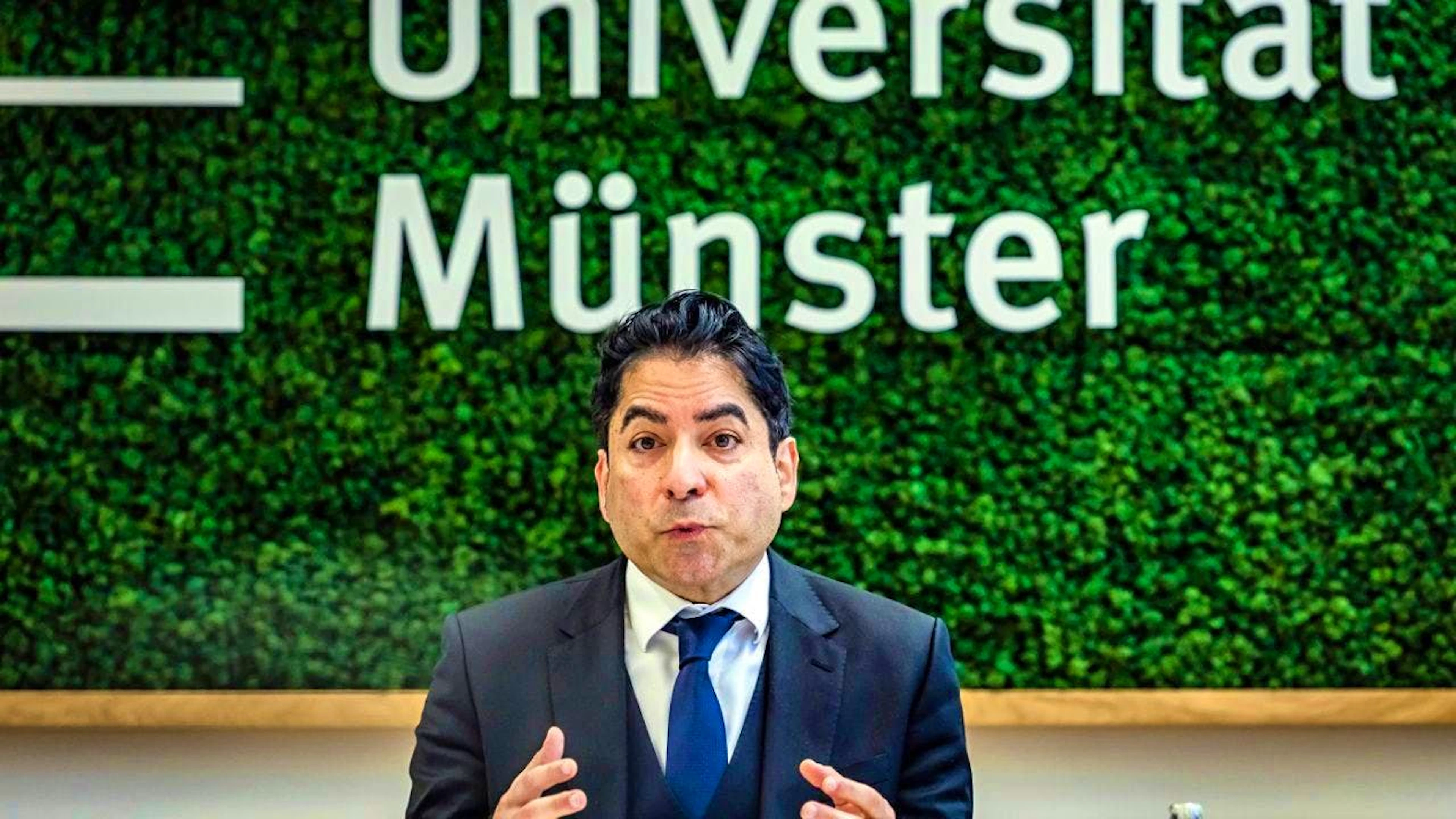 Prof. Dr. Mouhanad Khorchide, Director of the Center for Islamic Theology and founding dean of the new faculty, speaks during a press conference. A Faculty of Islamic Theology will begin its work at the University of Münster on July 1. Photo: Lars Berg/dpa