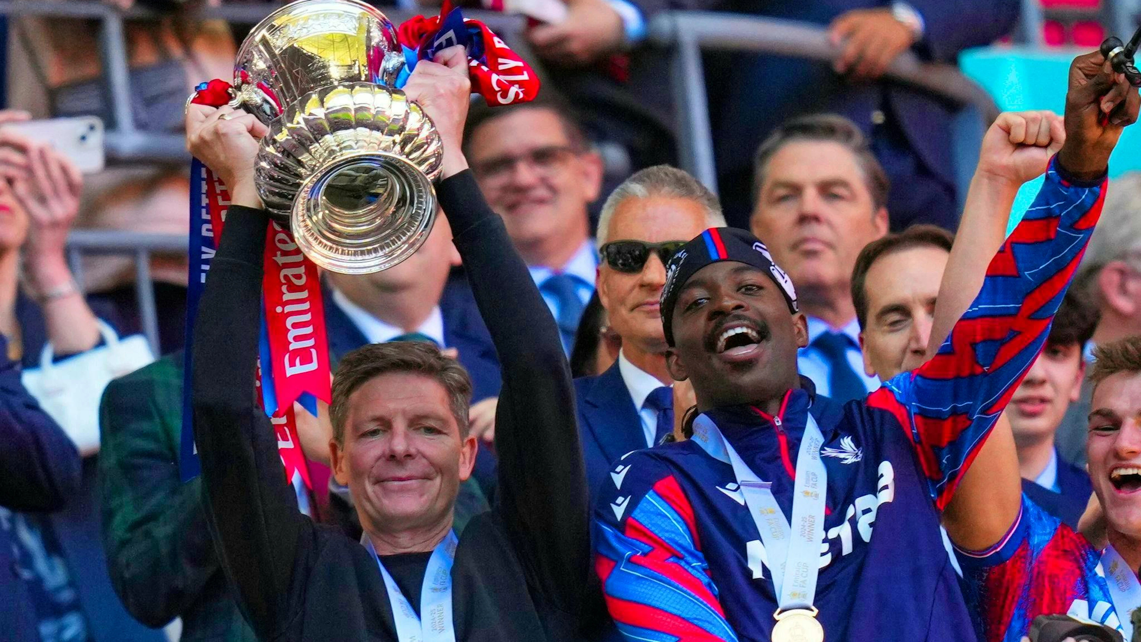 Oliver Glasner (left) won the FA Cup with Crystal Palace last season.