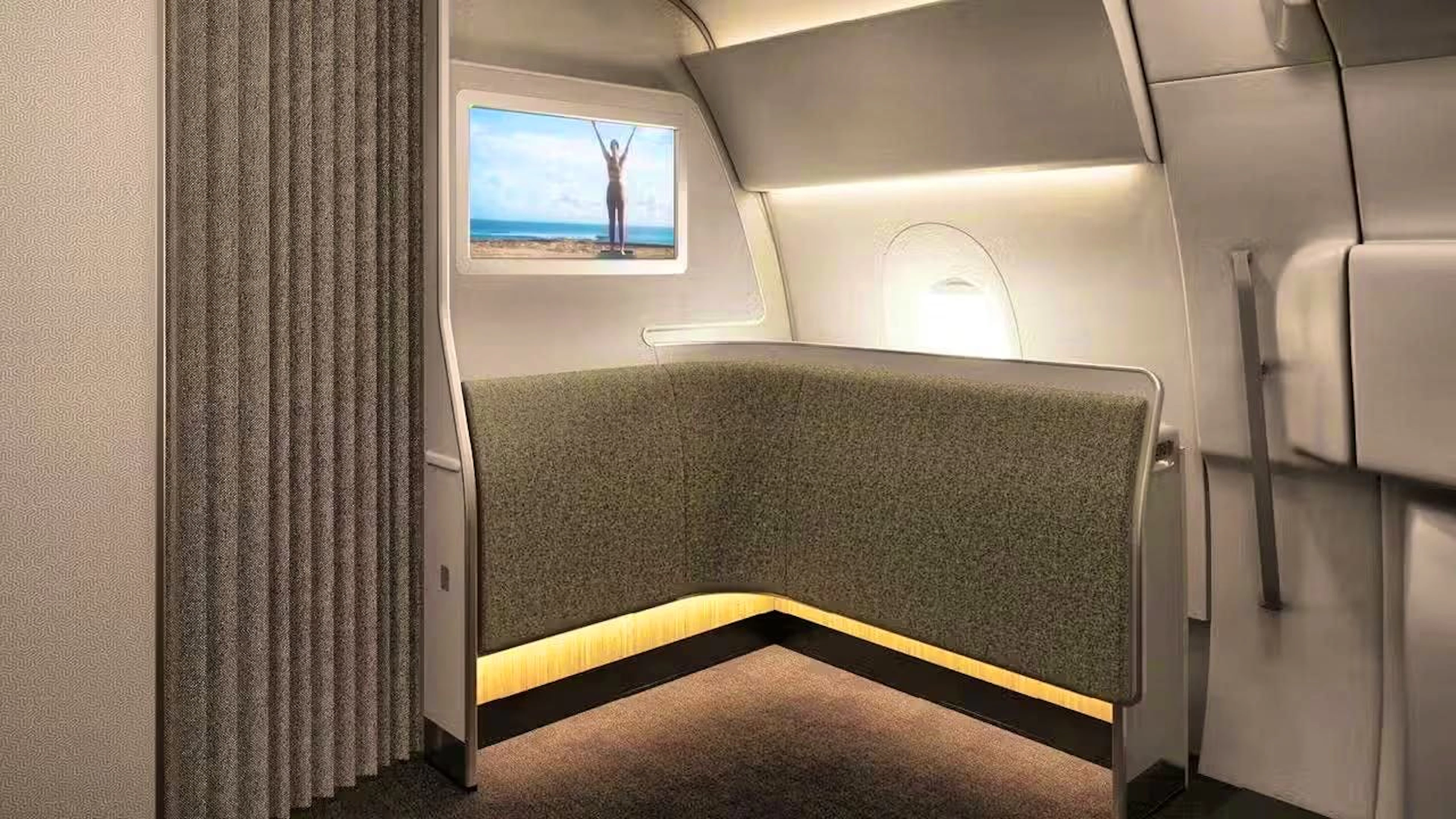 The Australian airline Qantas offers corners like this on its long-haul flights where passengers can stretch their legs. The aim is to avoid congestion in the narrow aisles.