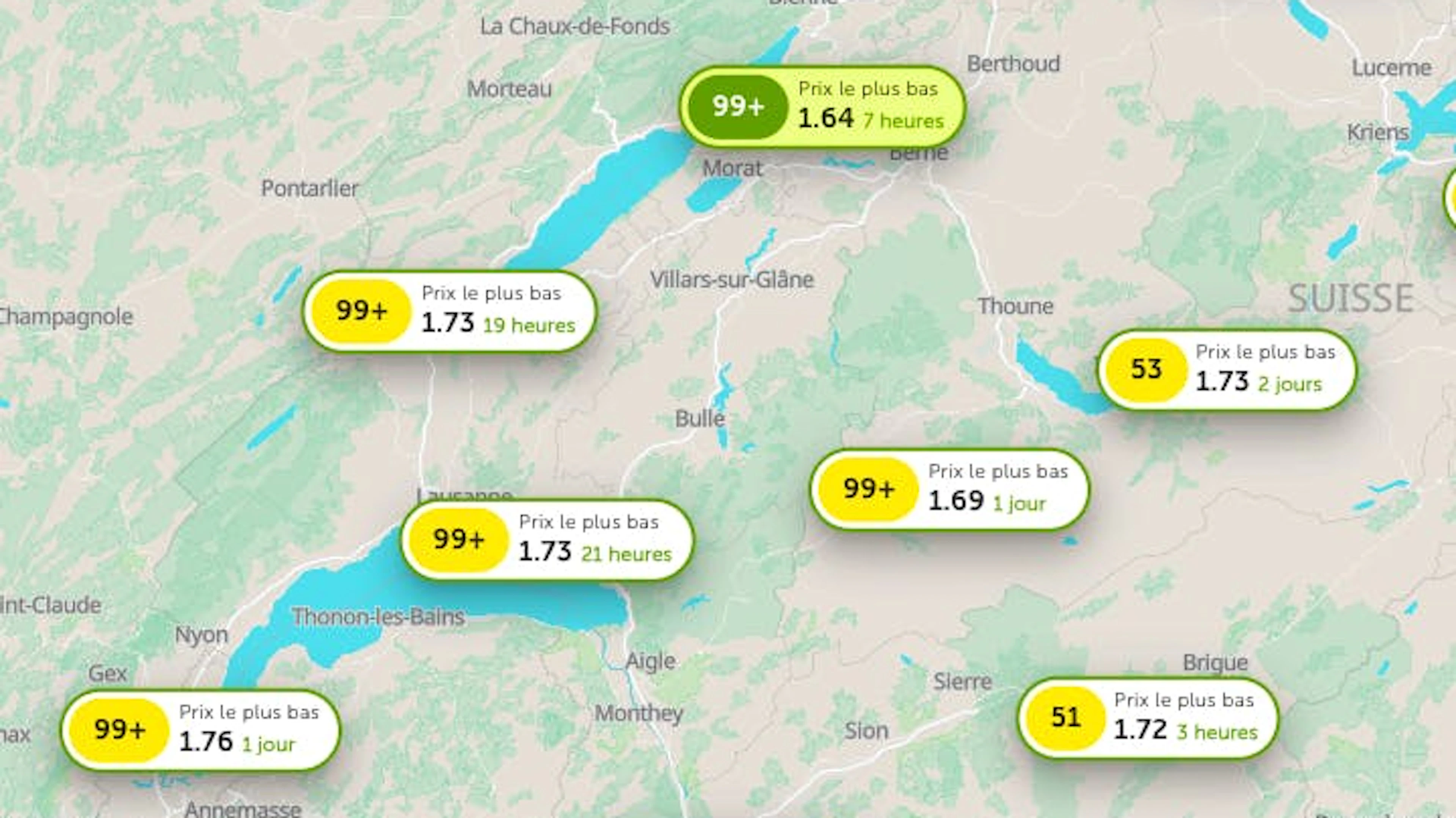 Ce 28 avril, en Romandie, le prix le plus avantageux (sans plomb 95) s’affiche entre 1.64 et 1.81  franc le litre selon les régions. 