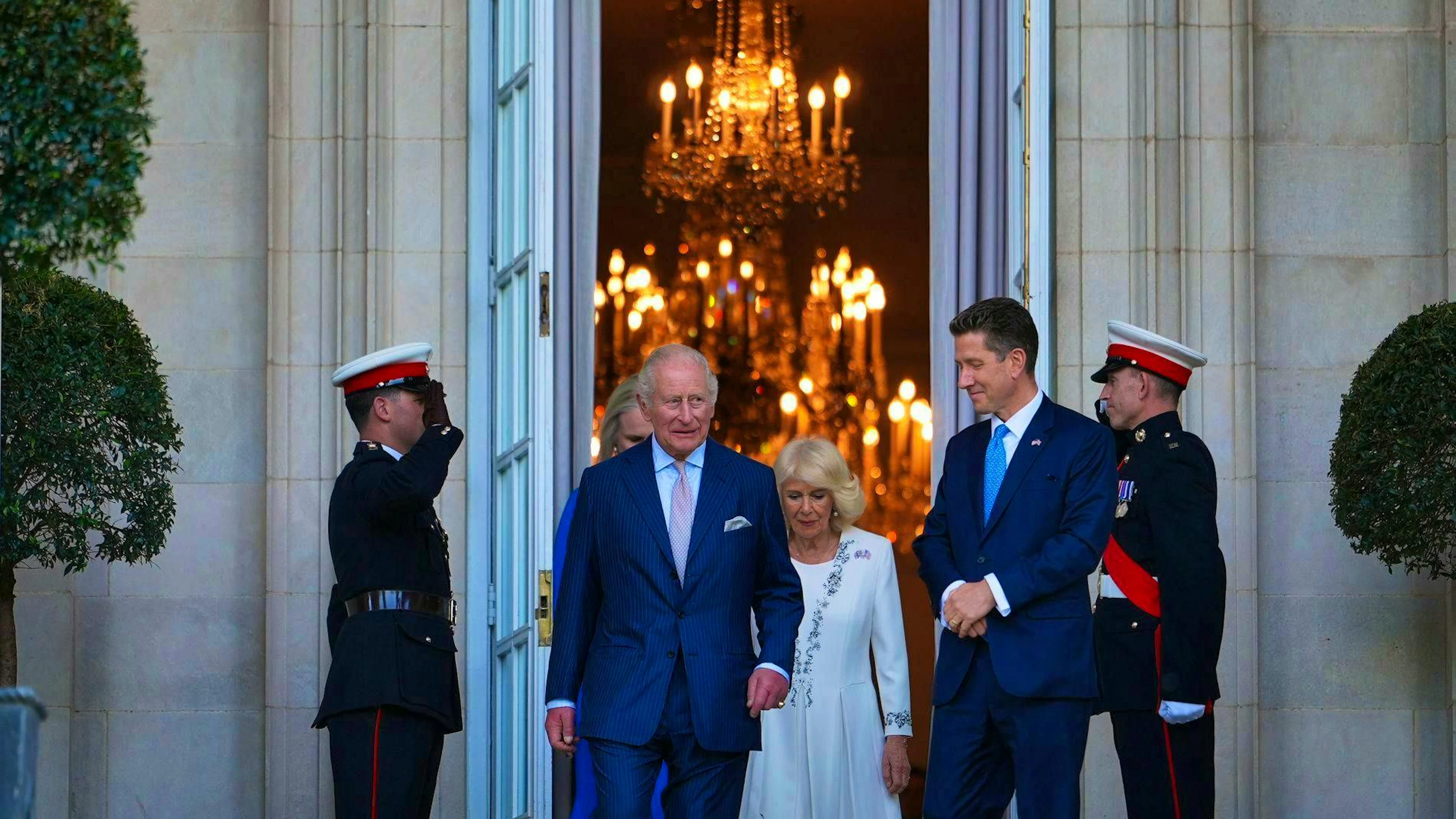 King Charles III and Queen Camilla leave the British Embassy in the USA on Monday.