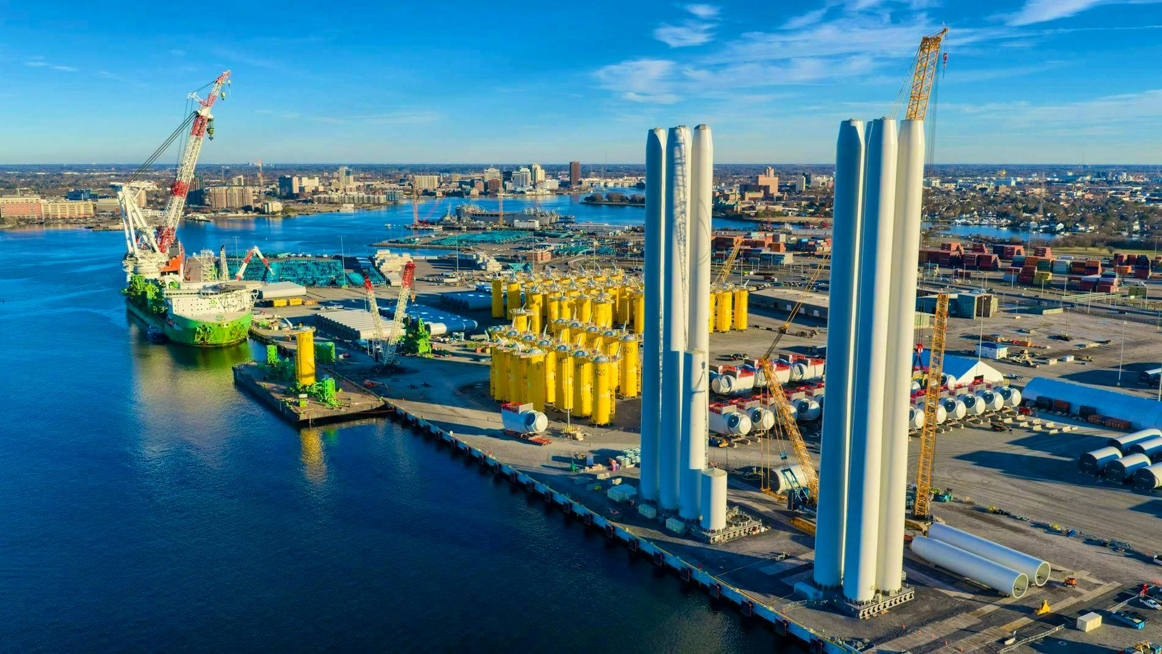 Is it still needed? Material for wind turbines In the harbor of Portsmouth, Virginia.