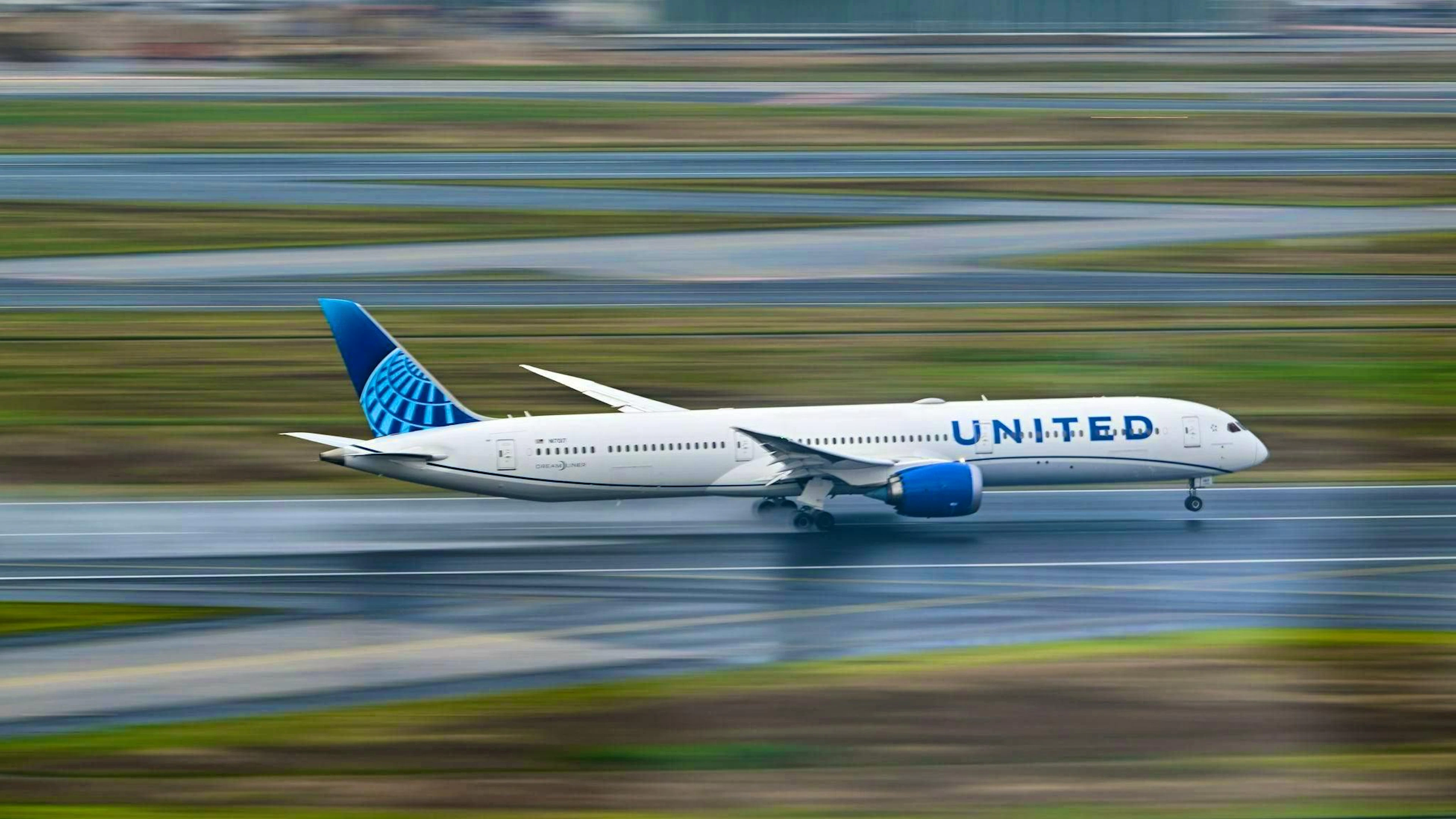 A United Airlines plane grazed a truck and a lamppost during landing. (archive picture)
