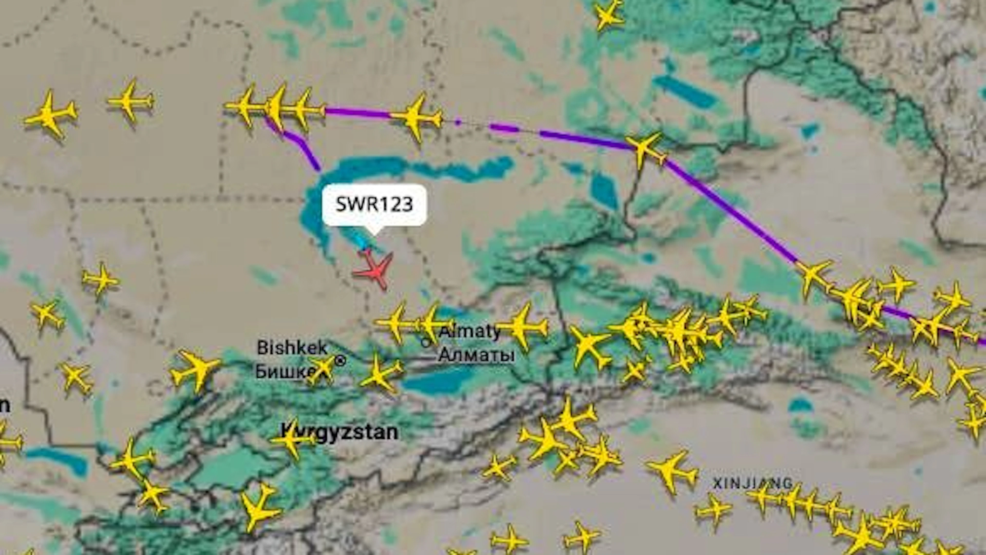 The Swiss aircraft made an unscheduled departure for Almaty.