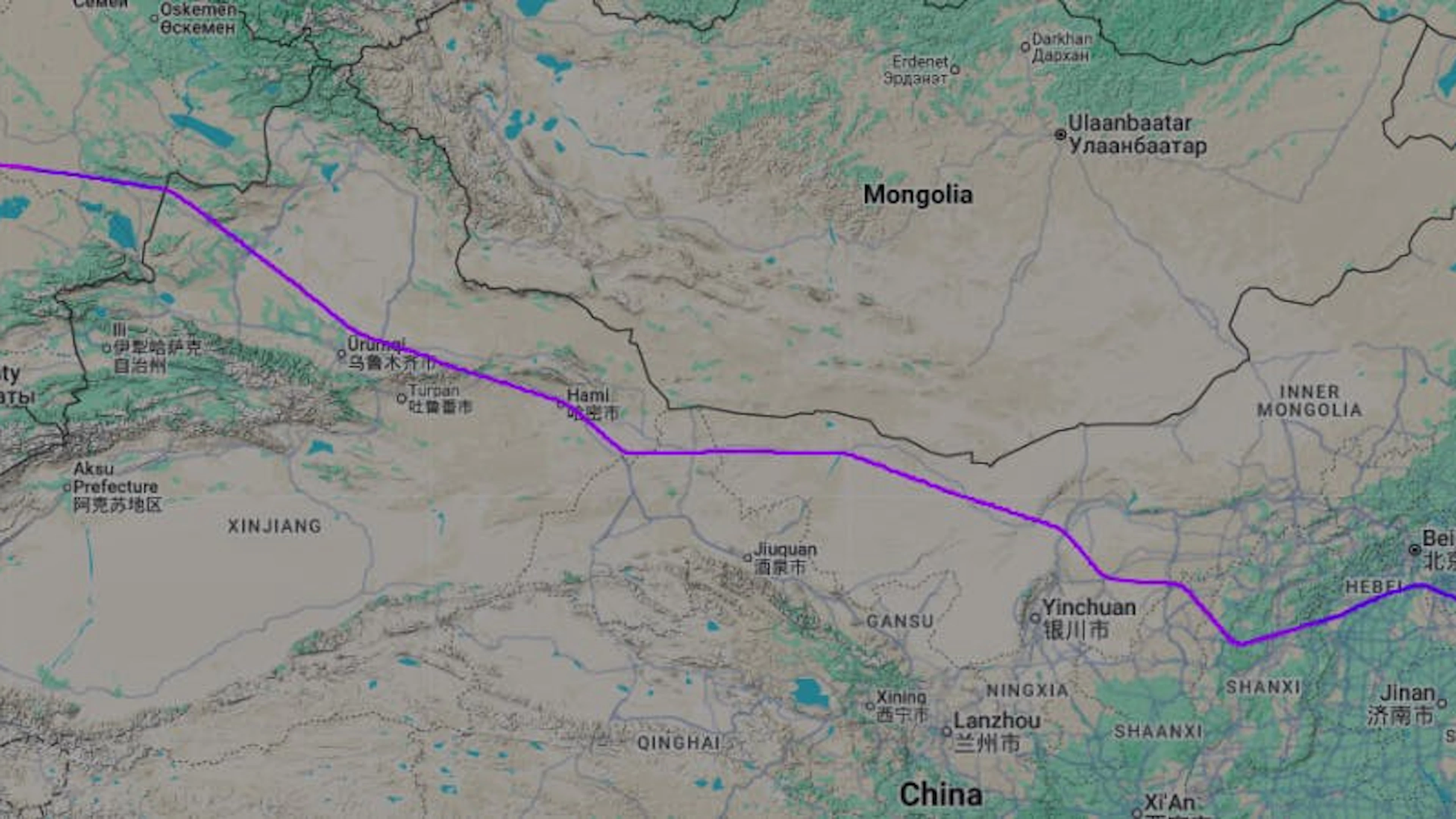 Das Flugzeug drehte über Kasachstan ab.
