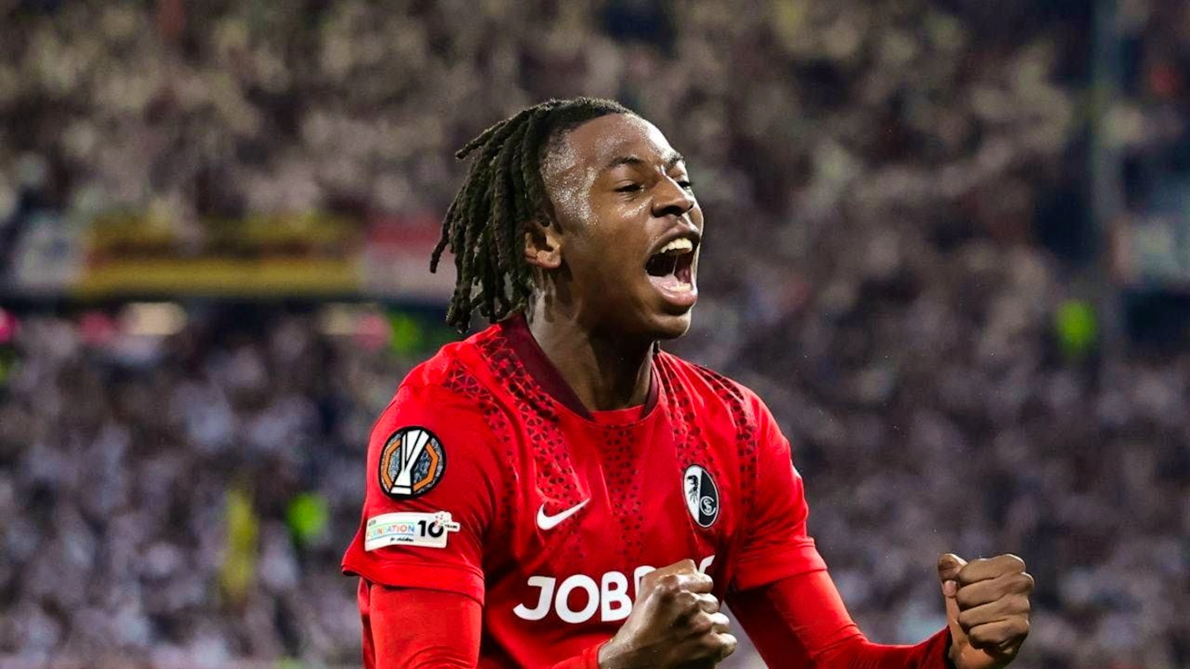 Johan Manzambi celebrates his goal against Braga