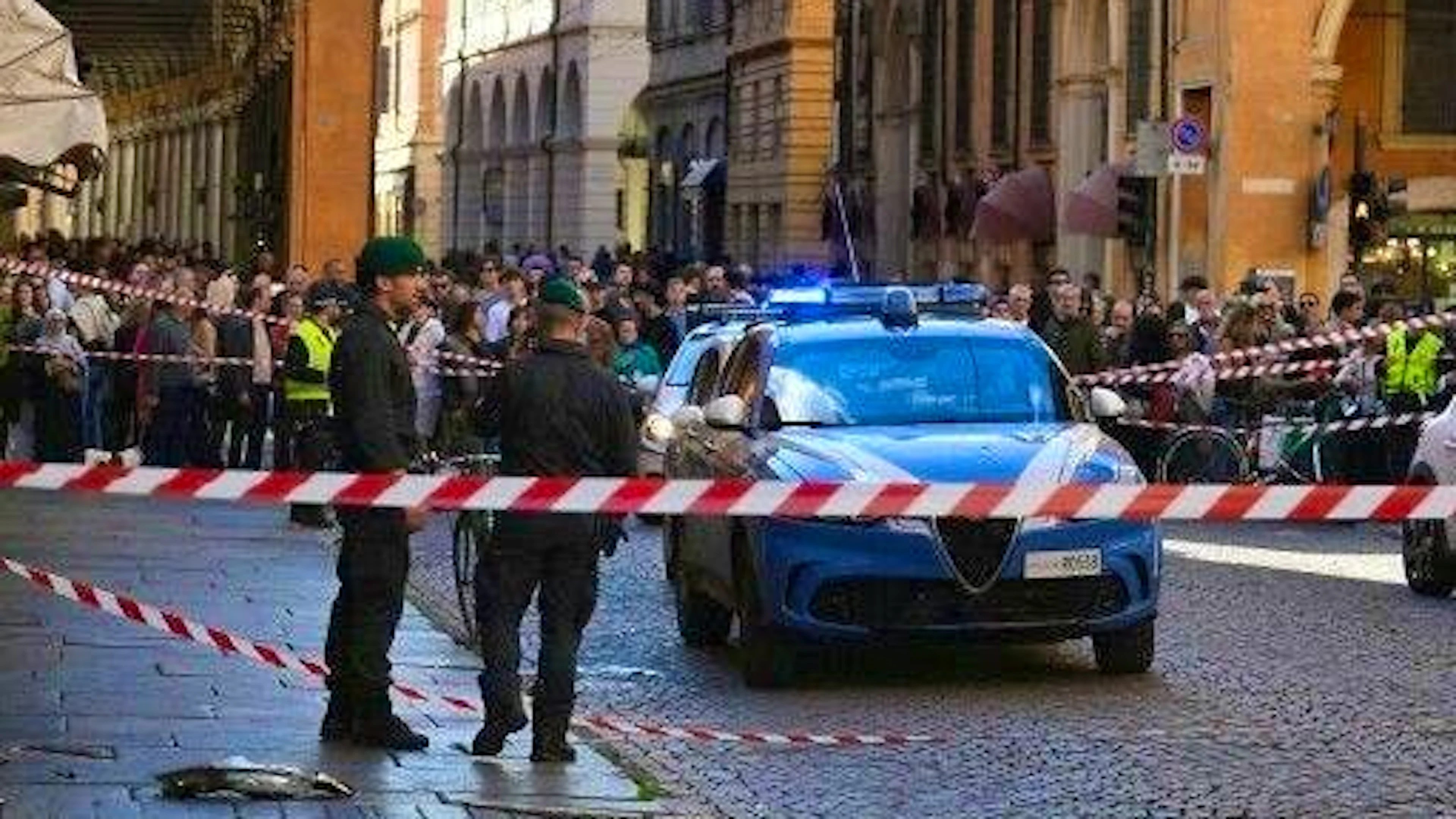 In Modena, Italy, a car drove onto a pedestrian path at high speed and hit a group of passers-by.