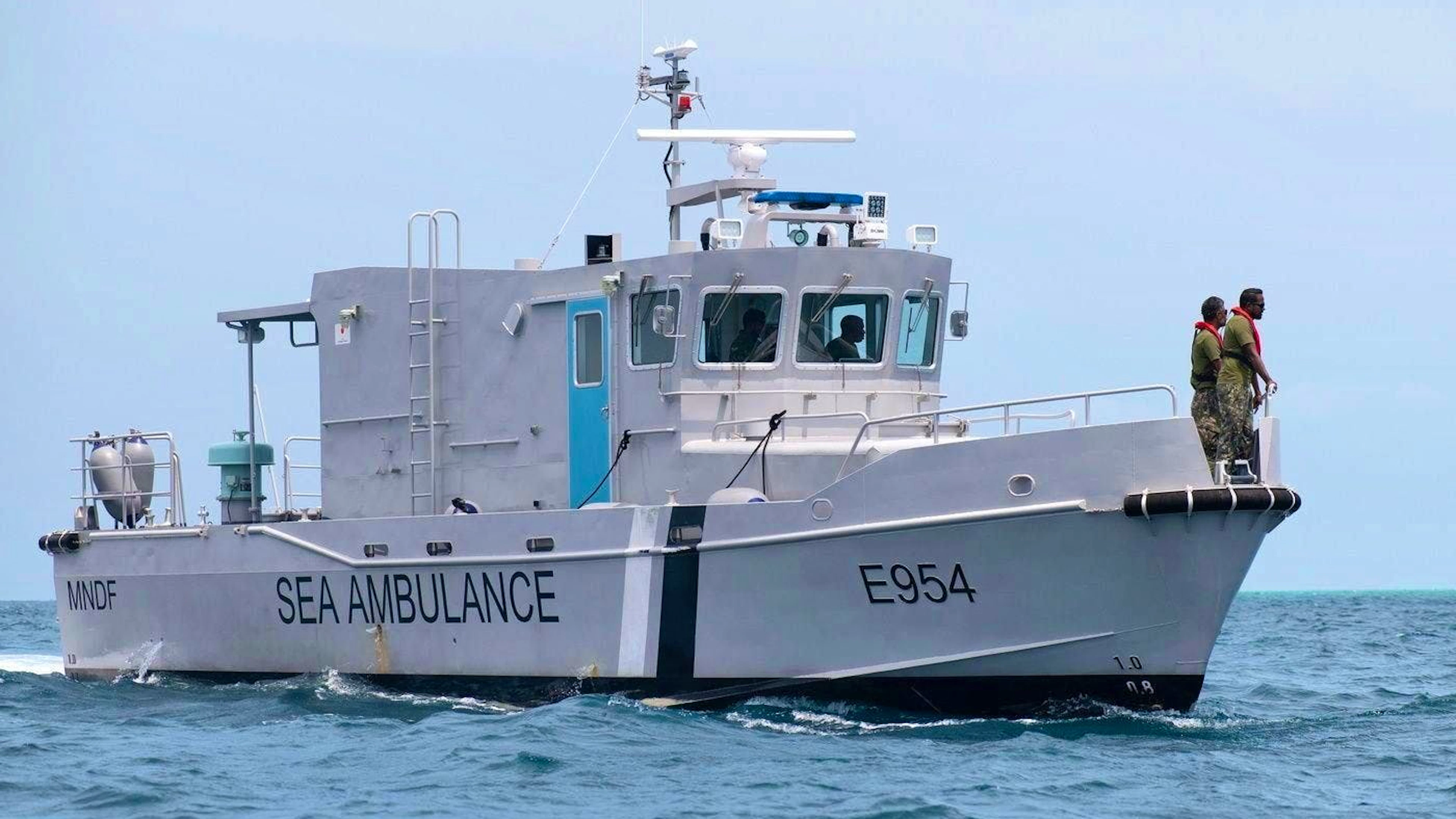 Members of the Maldives National Defense Force (MNDF) Sea Rescue during the search and rescue operation in Vaavu Atoll, Maldives, on May 16, 2026.