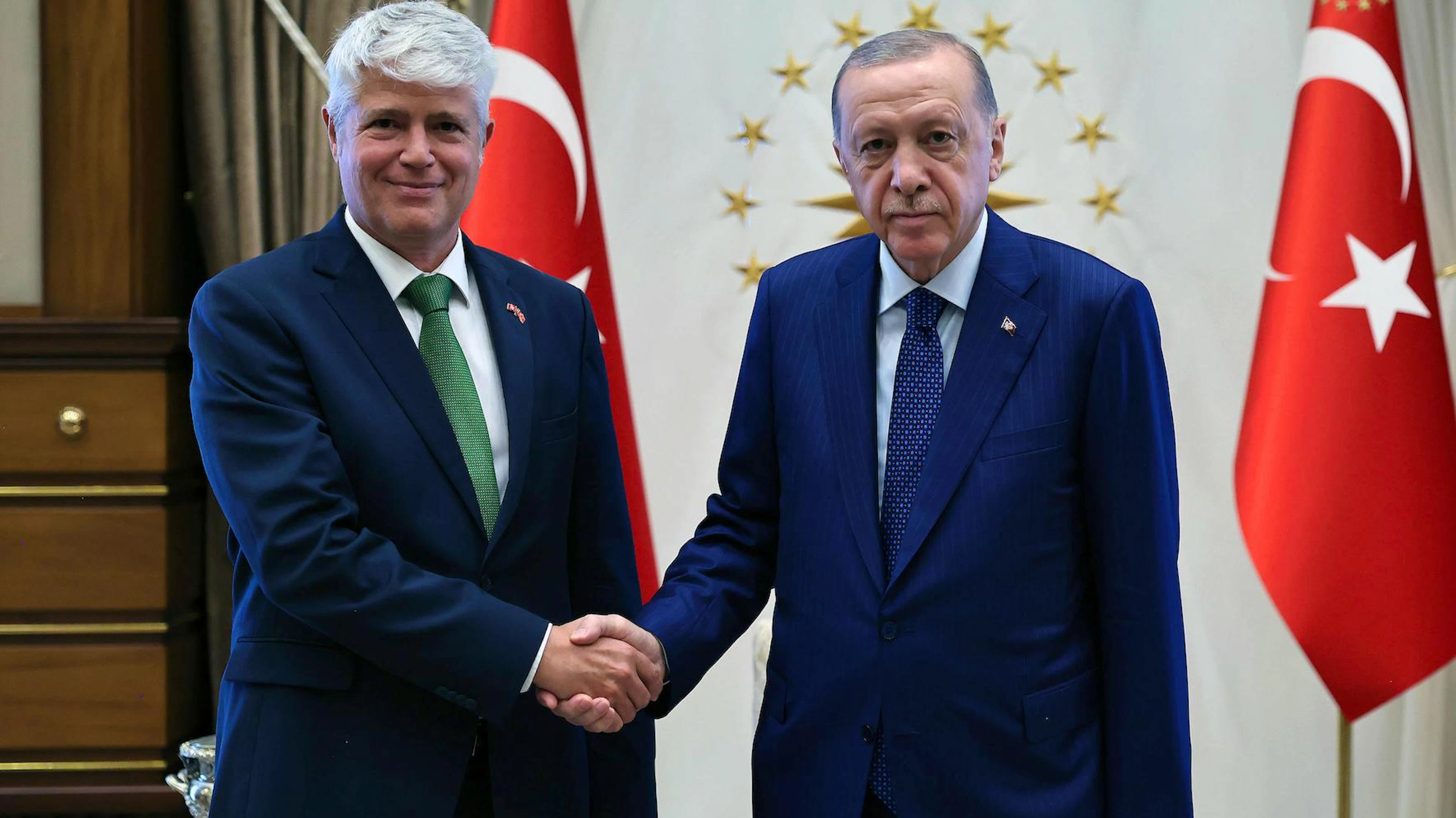 Guillaume Scheurer trifft den türkischen Präsidenten Recep Tayyip Erdoğan kurz nach Amtsantritt als Botschafter im August 2024.