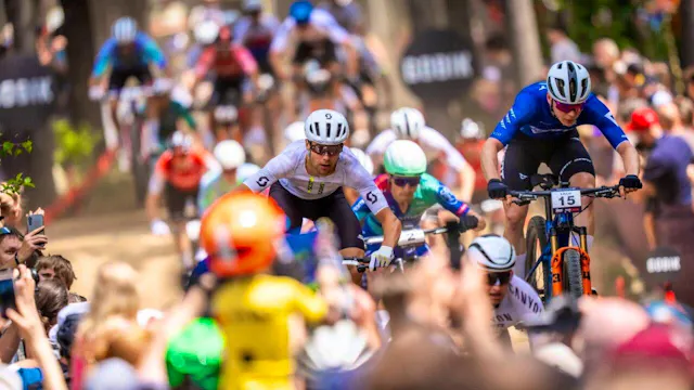 Filippo Colombo rides to the World Cup podium