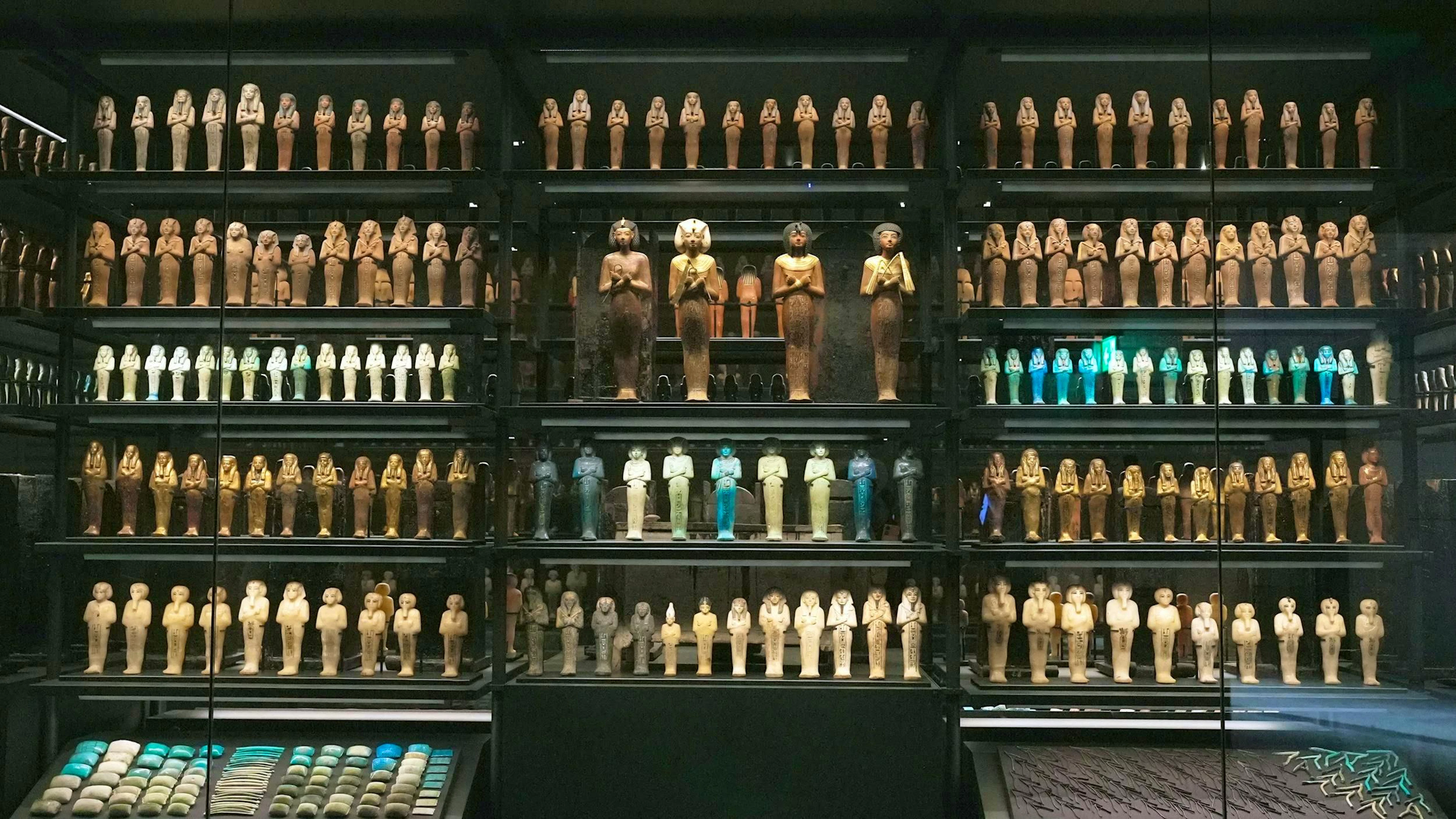 Just some of Tutankhamun's tomb figurines: a total of 413 ushabtis were found in his burial chamber. They are made up of 365 figures for each day of the year, 36 overseers per week and a further 12 monthly foremen.