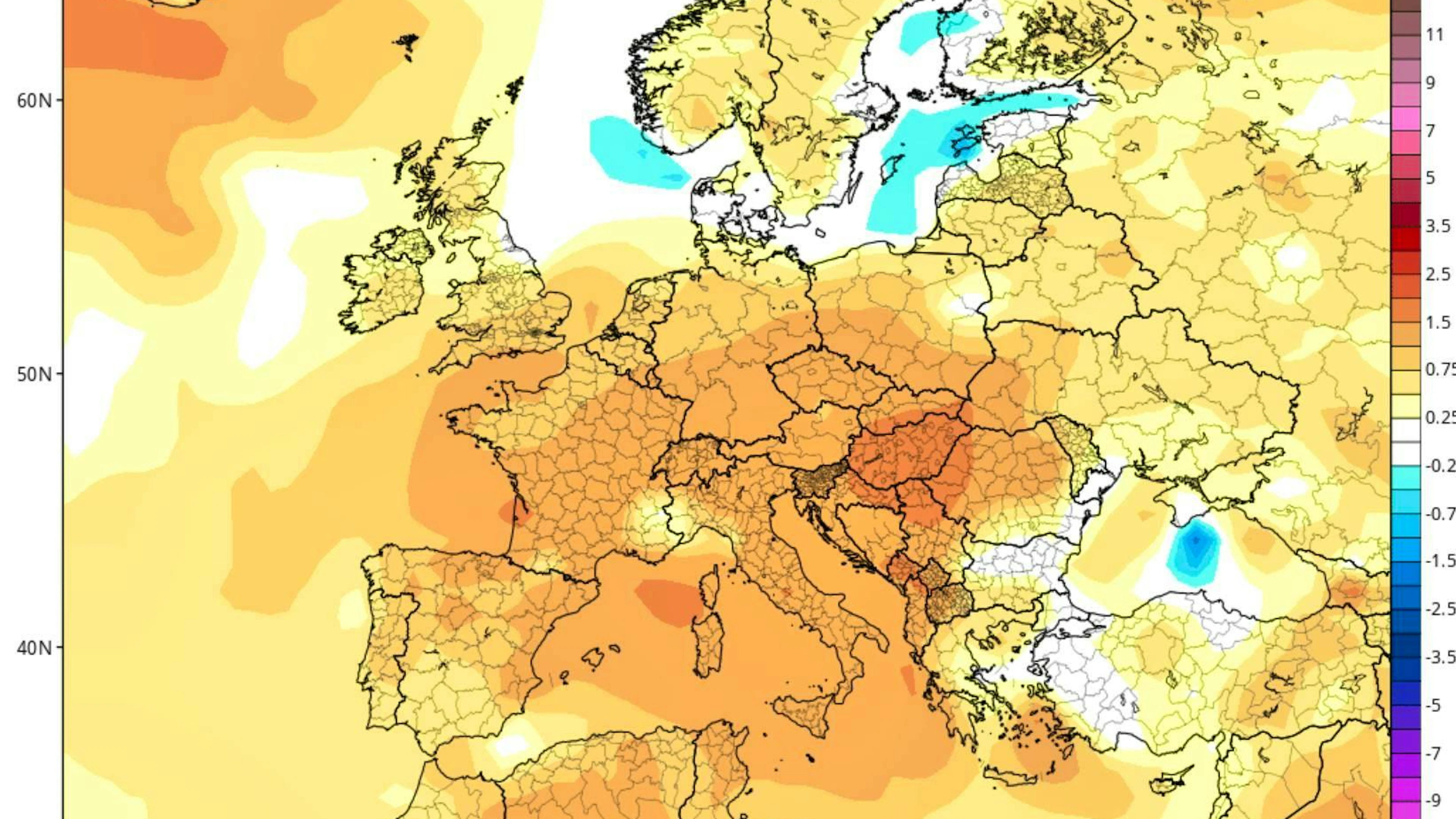 L'agenzia meteorologica americana NOAA prevede che nell'estate 2026 la temperatura in Europa centrale si discosterà dalla media a lungo termine di poco più di un grado.