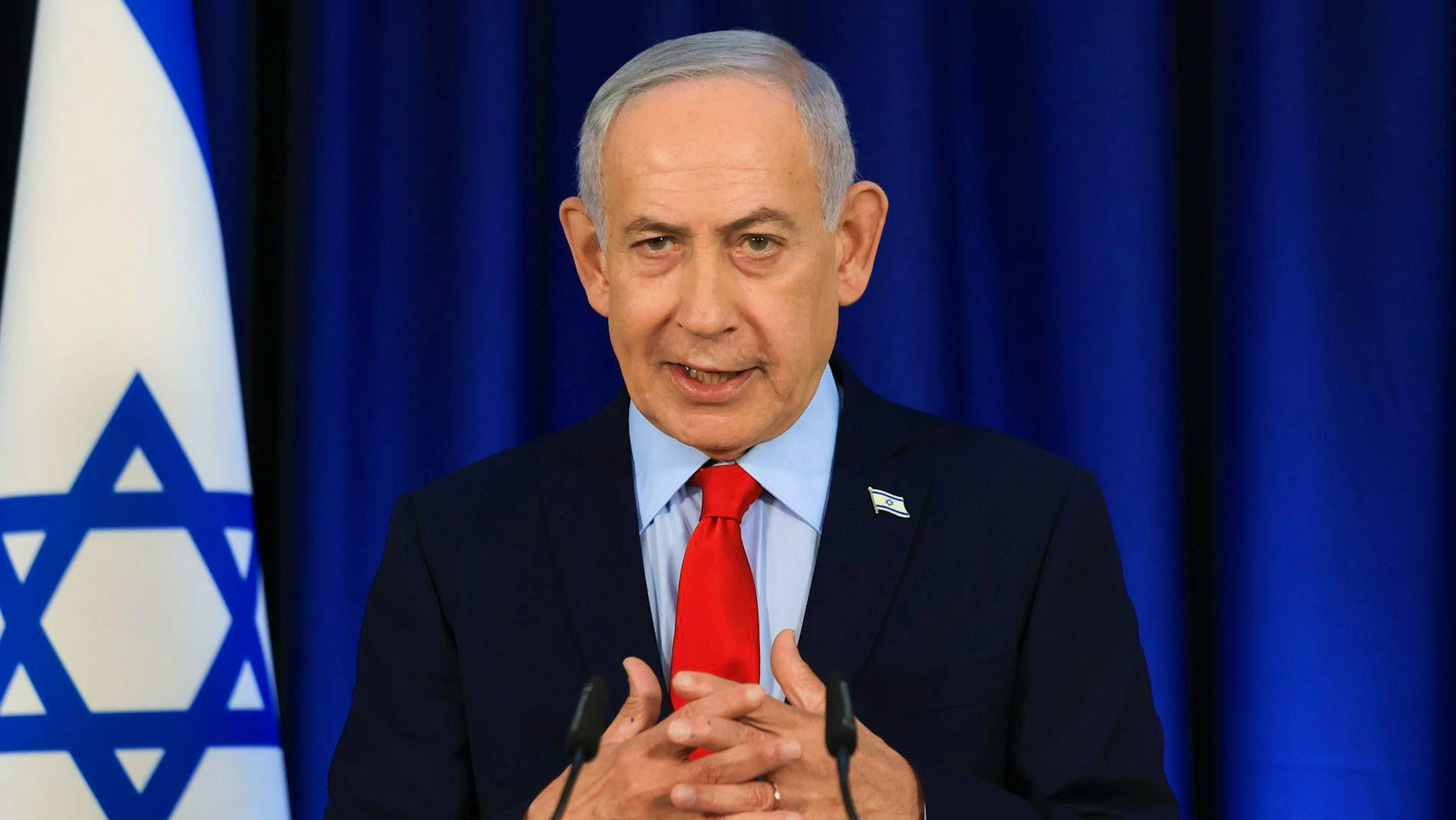 Israeli Prime Minister Benjamin Netanyahu speaks during a press conference in Jerusalem, Thursday, March 19, 2026. (Ronen Zvulun, Pool Photo via AP)