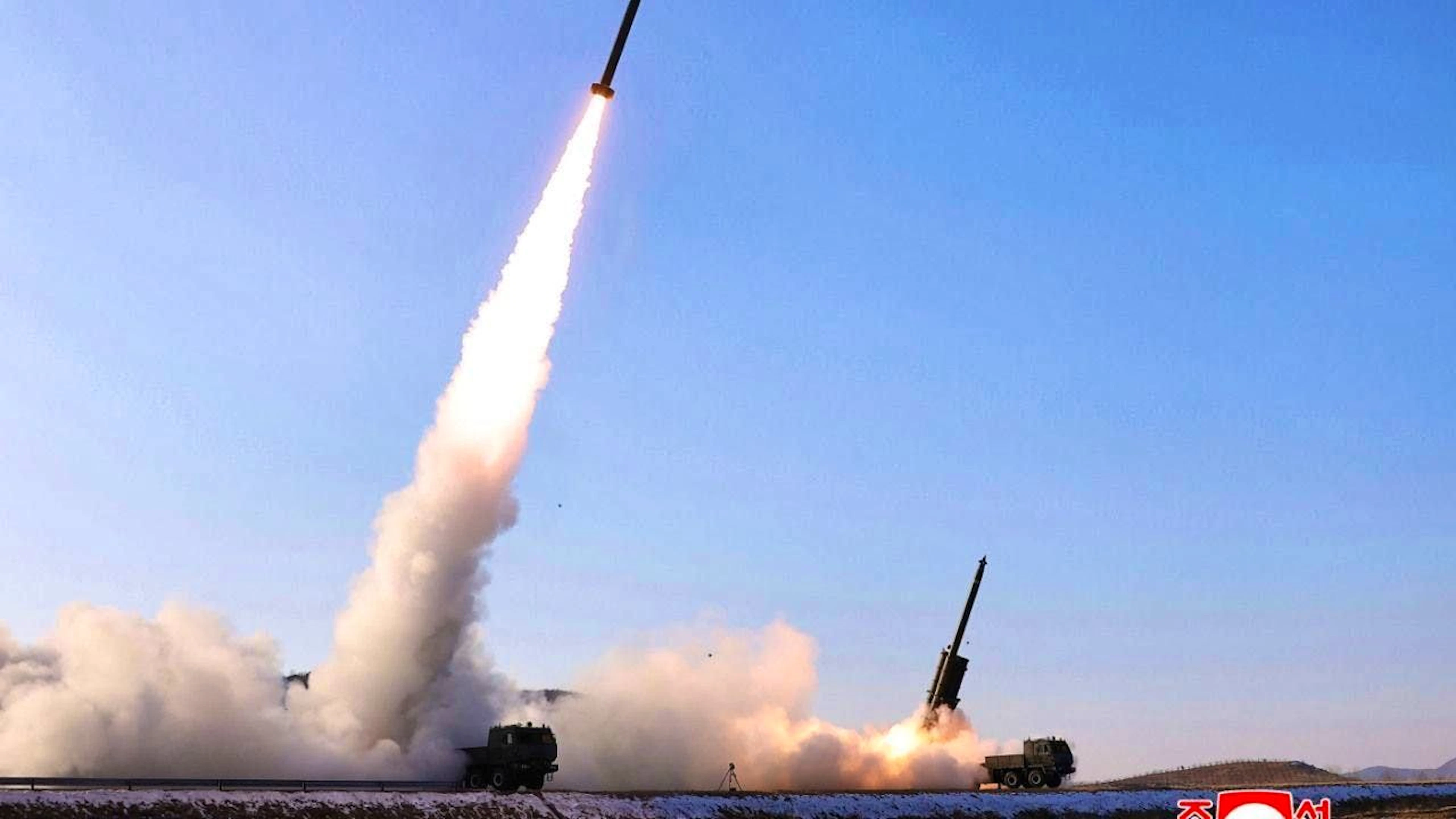 HANDOUT - Footage provided by North Korea's state news agency KCNA on Jan. 27, 2026 shows ballistic missiles being tested at an undisclosed location, according to KCNA. Photo: Uncredited/KCNA/KNS/dpa - ATTENTION: For editorial use only and only with full citation of the above credit