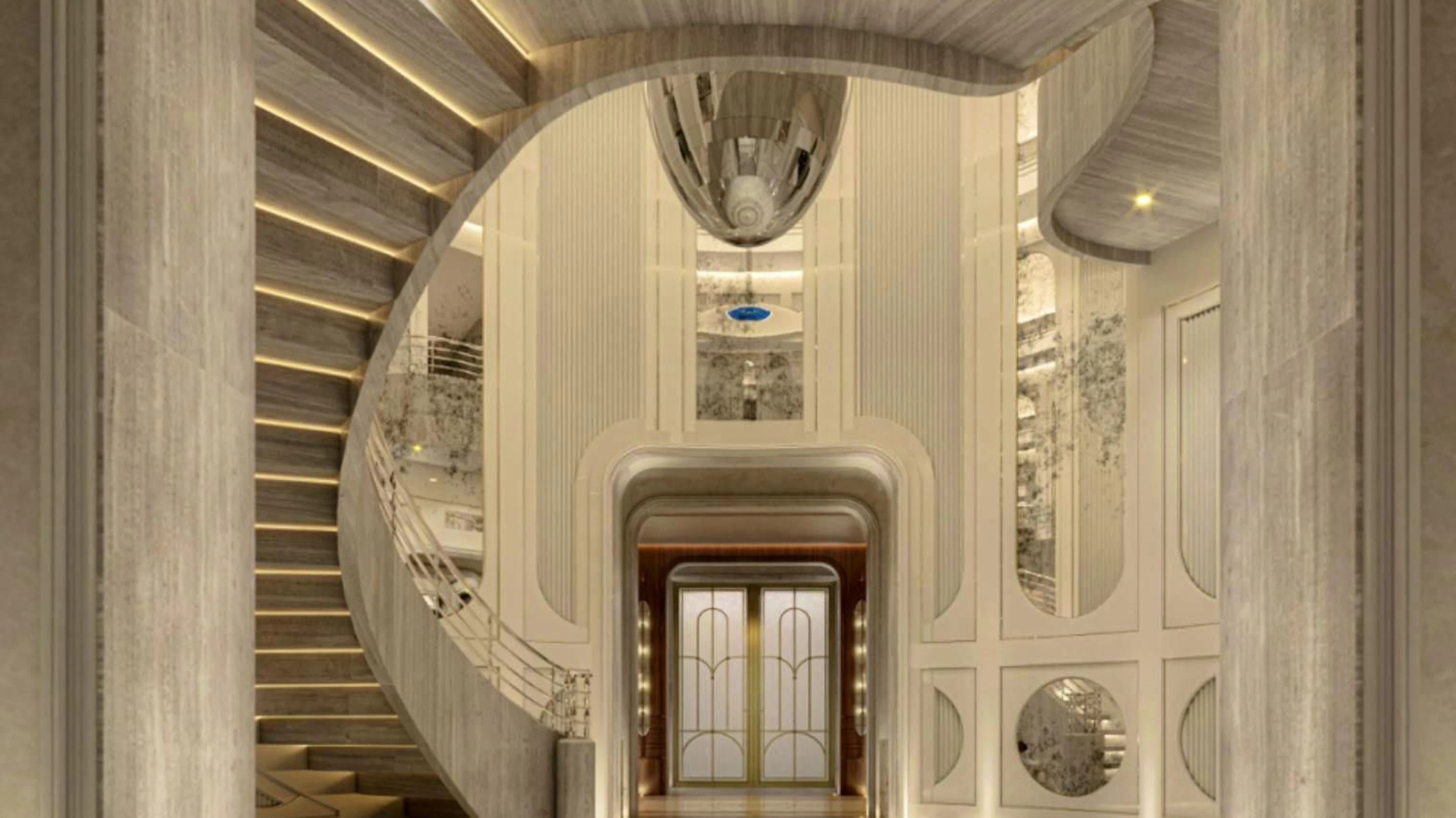 Il sontuoso design del foyer ricorda Versailles e l'Art Déco.