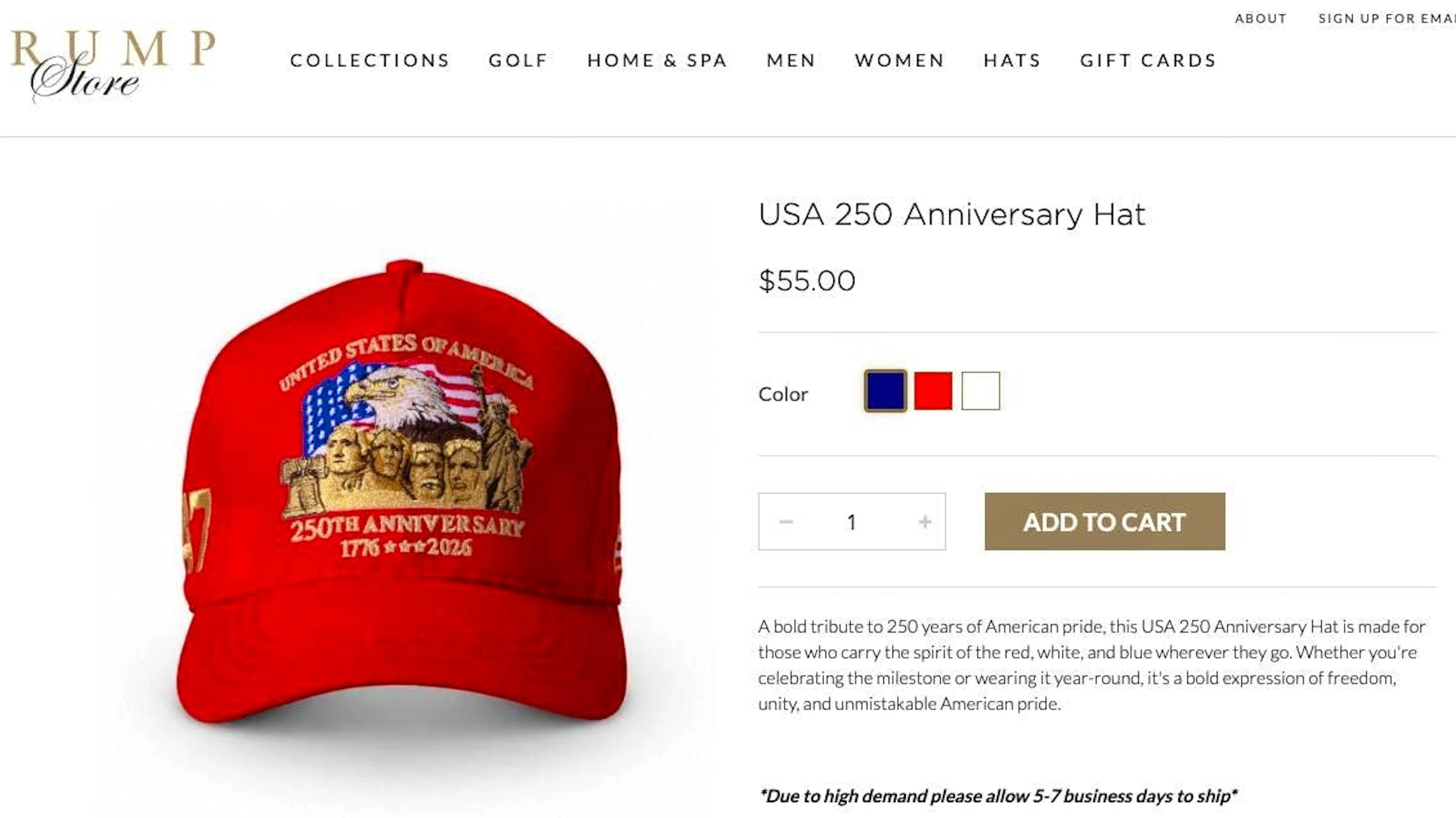 A titolo di confronto, l'iconico berretto dei New York Yankees costa solo la metà del berretto dell'anniversario di Trump.