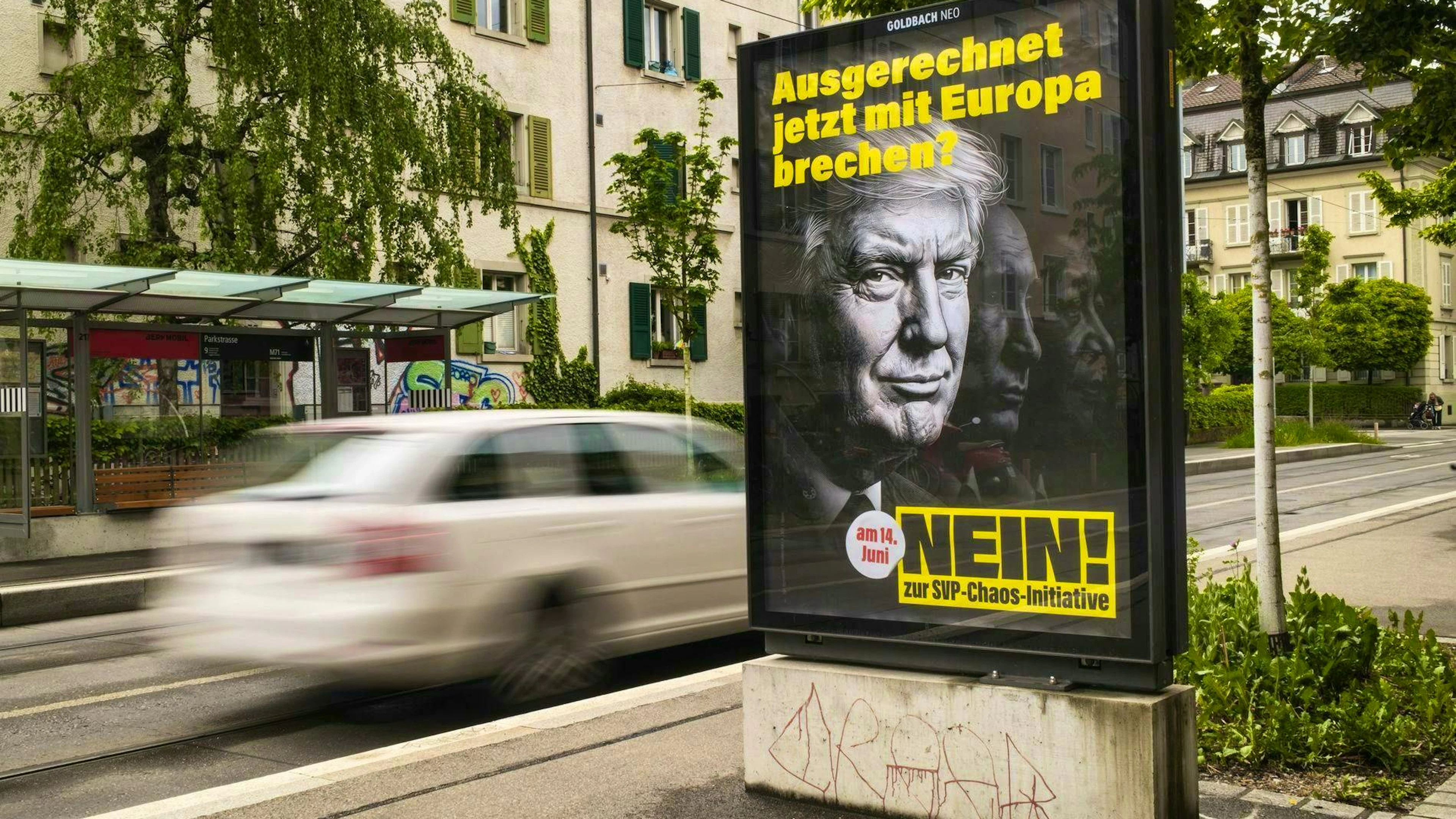 A poster in Bern urges a “No” vote on the so-called Sustainability Initiative. The vote is also drawing significant international attention.